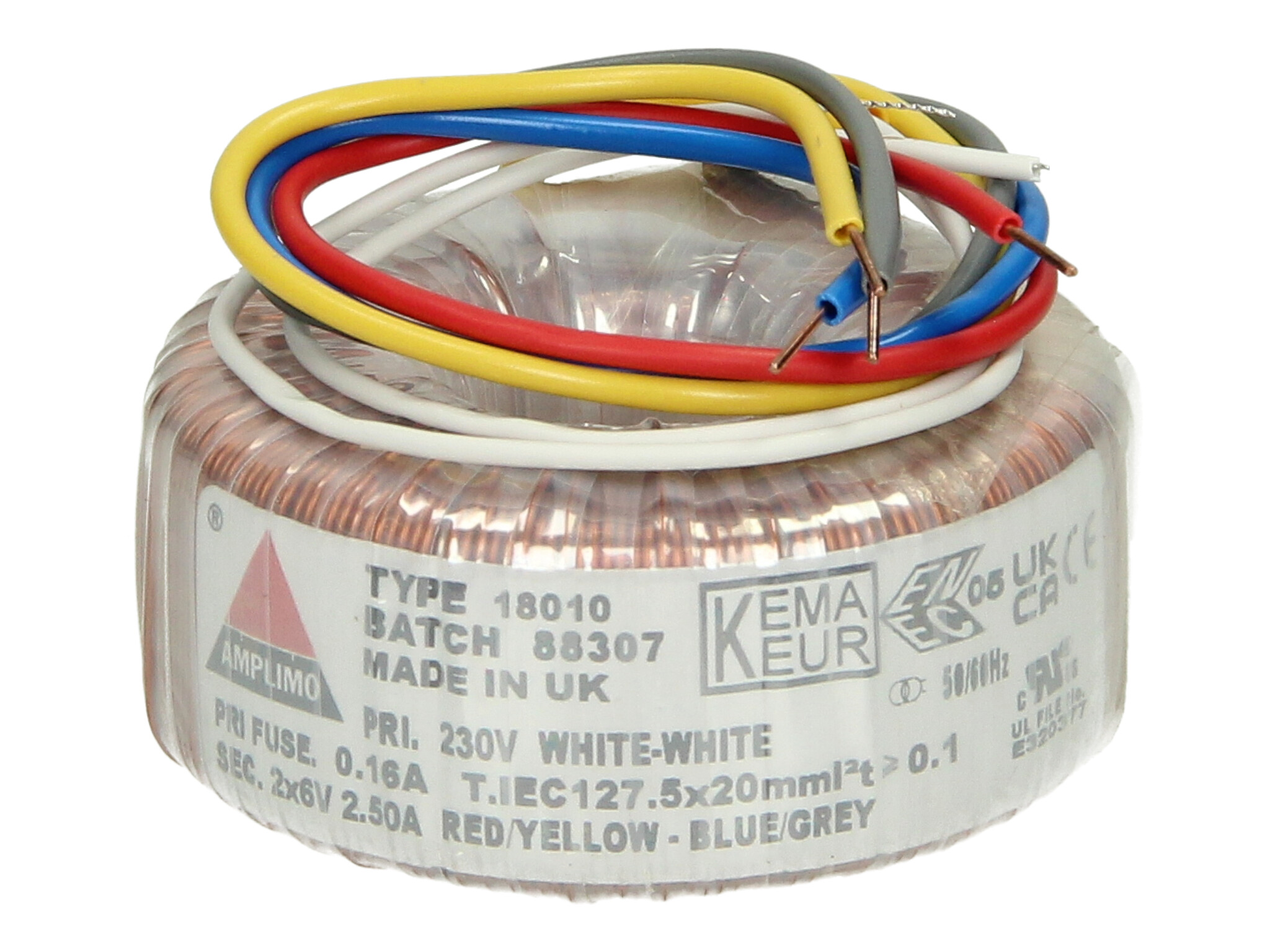 Amplimo 18010 ringkerntrafo 230V naar 2x 6V 30VA
