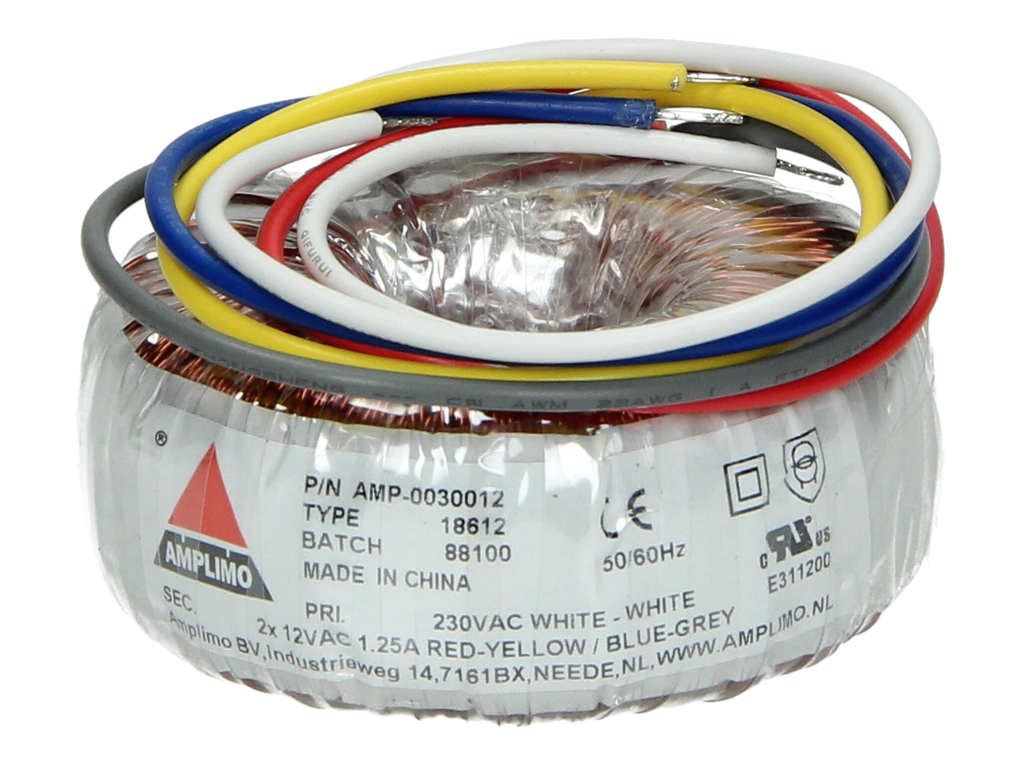 Amplimo 18612 ringkerntrafo 230V naar 2x 12V 30VA