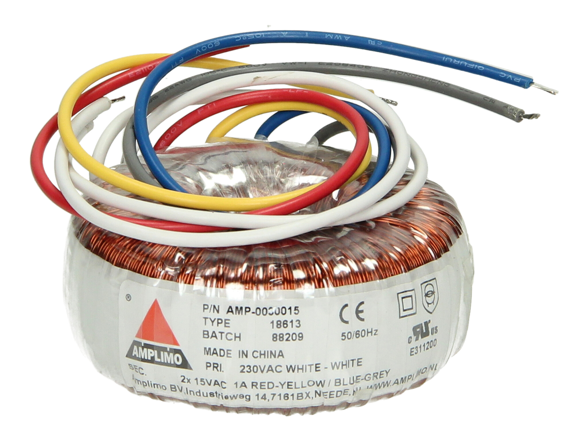 Amplimo 18613 ringkerntrafo 230V naar 2x 15V 30VA