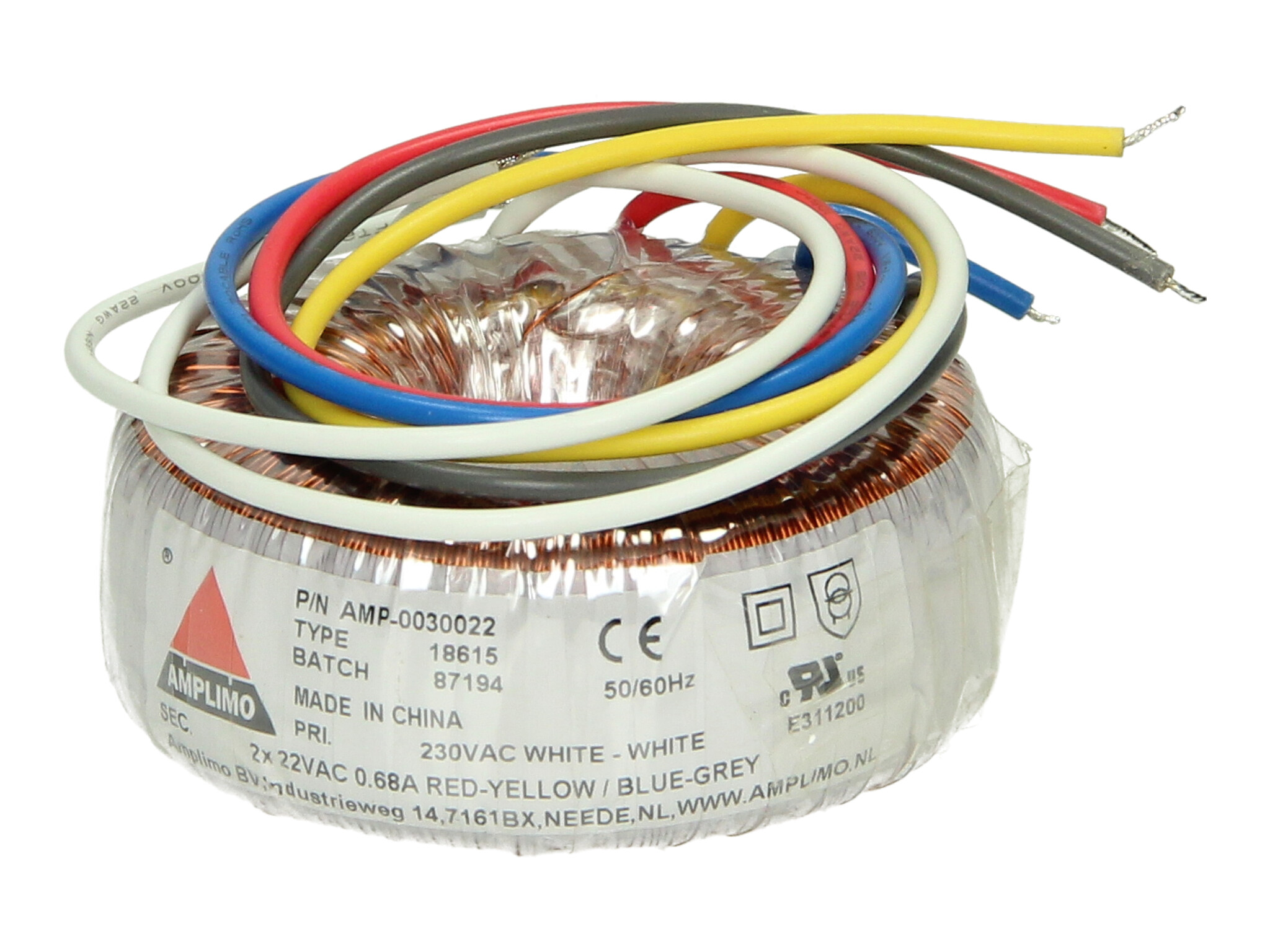 Amplimo 18615 ringkerntrafo 230V naar 2x 22V 30VA