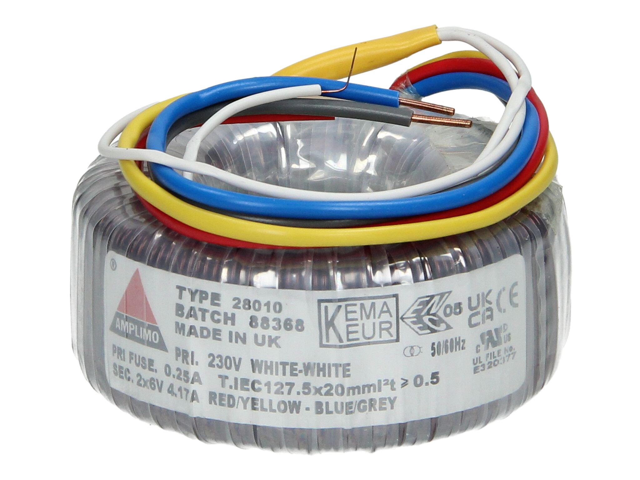 Amplimo 28010 ringkerntrafo 230V naar 2x 6V 50VA
