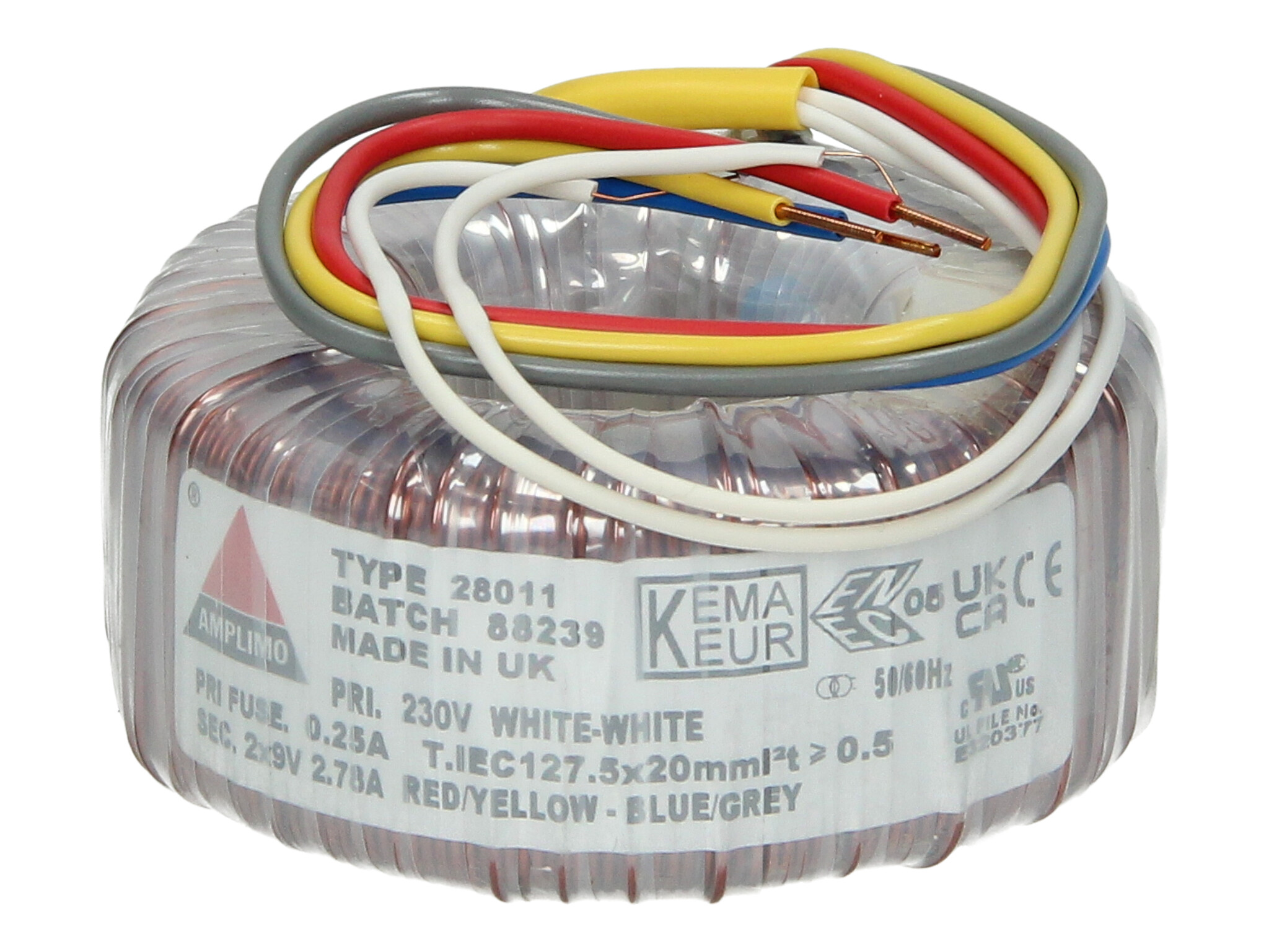 Amplimo 28011 ringkerntrafo 230V naar 2x 9V 50VA