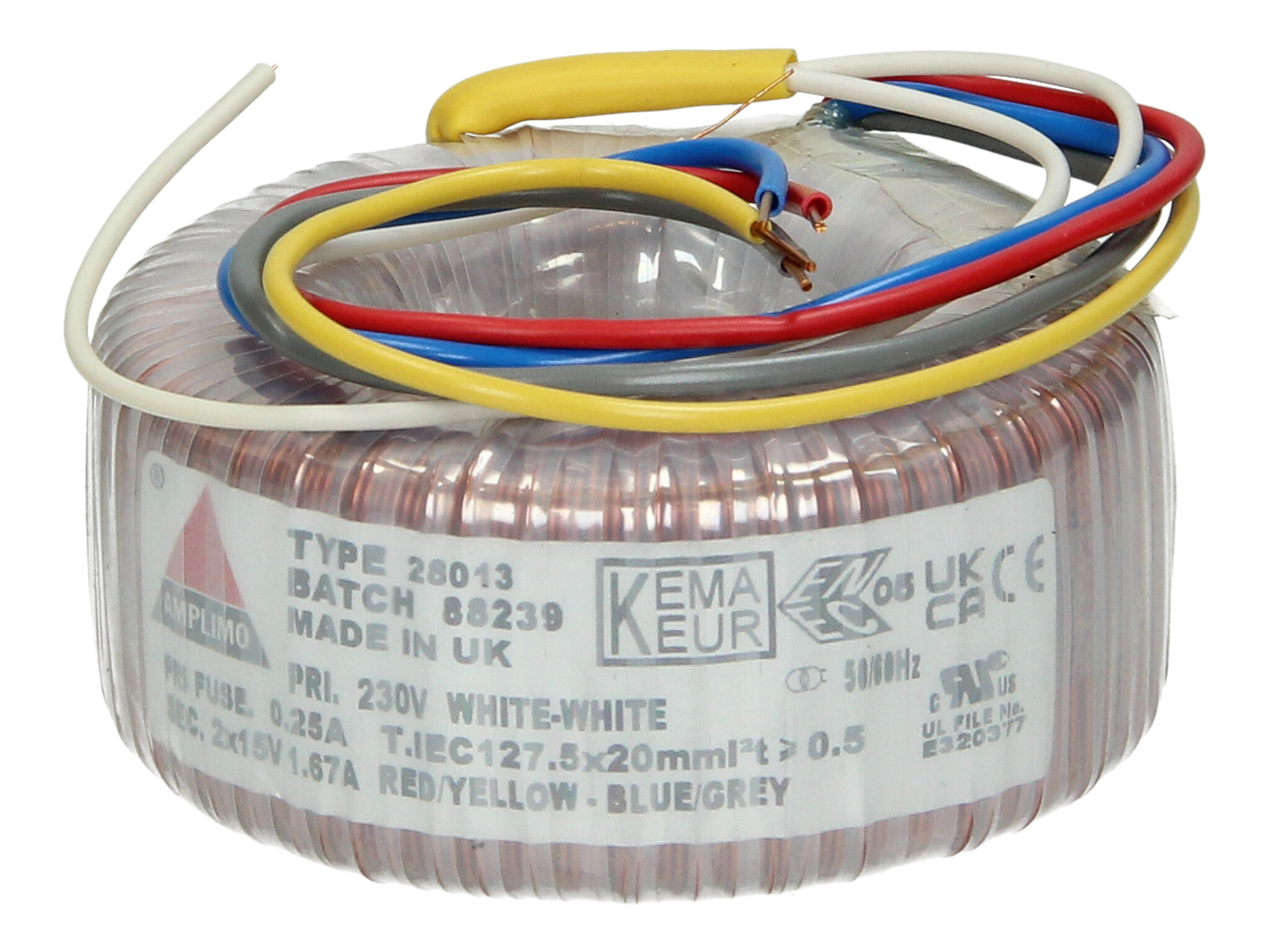 Amplimo 28013 ringkerntrafo 230V naar 2x 15V 50VA