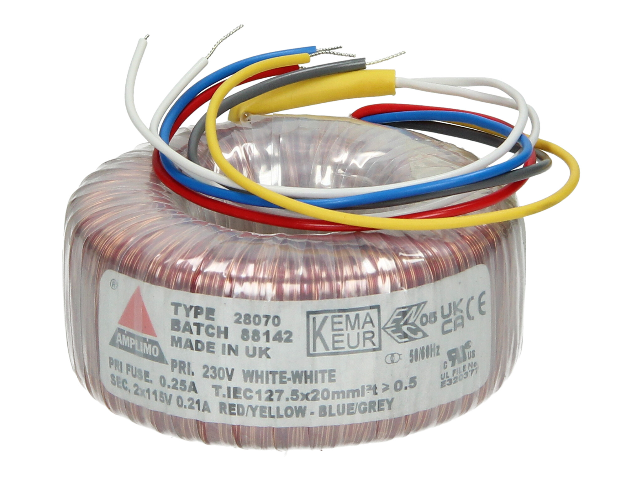 Amplimo 28070 ringkerntrafo 230V naar 2x 115V 50VA