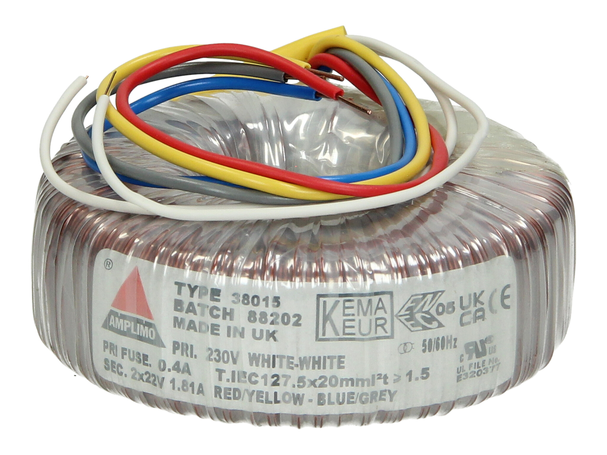 Amplimo 38015 ringkerntrafo 230V naar 2x 22V 80VA