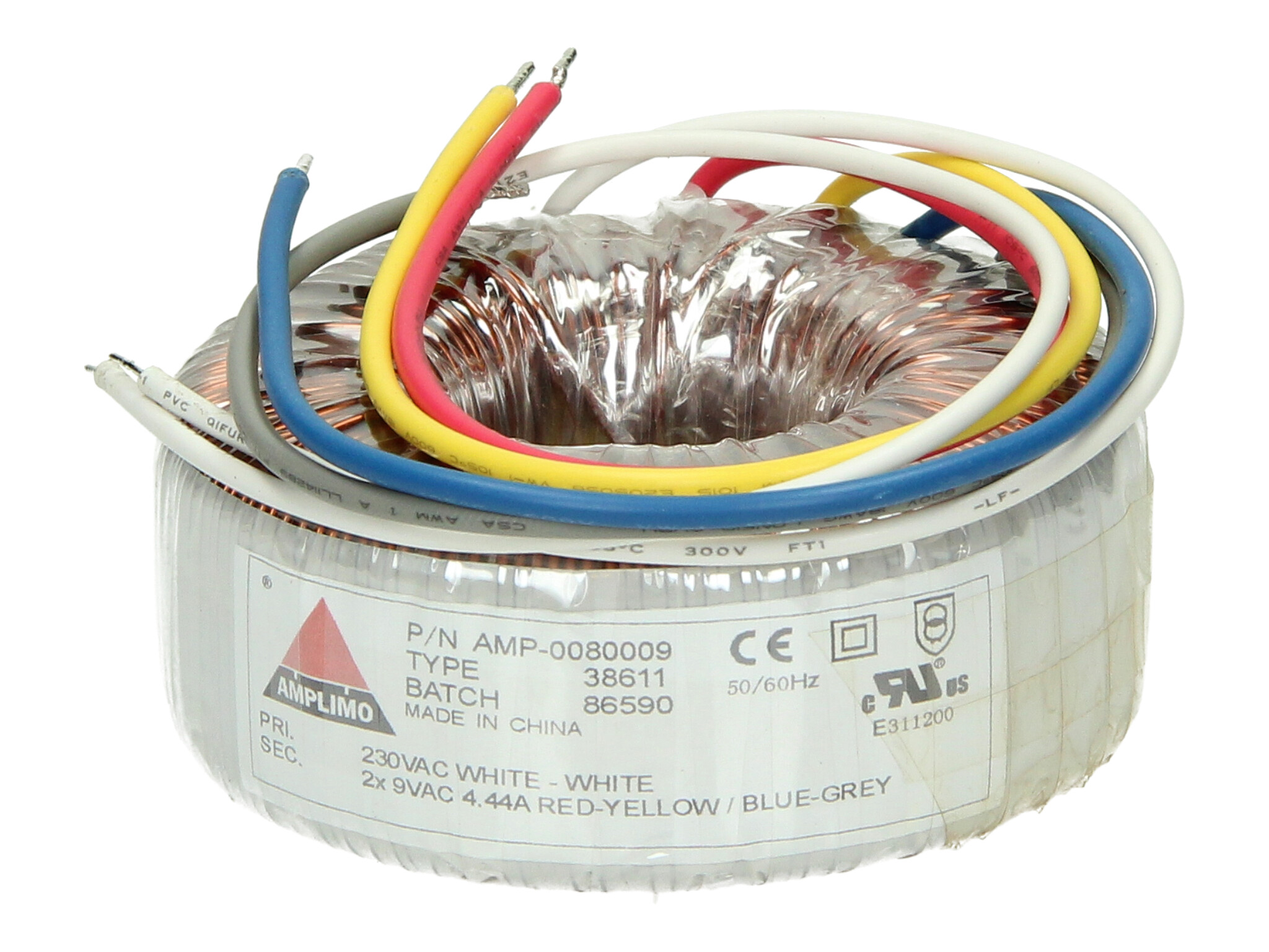 Amplimo 38611 ringkerntrafo 230V naar 2x 9V 80VA