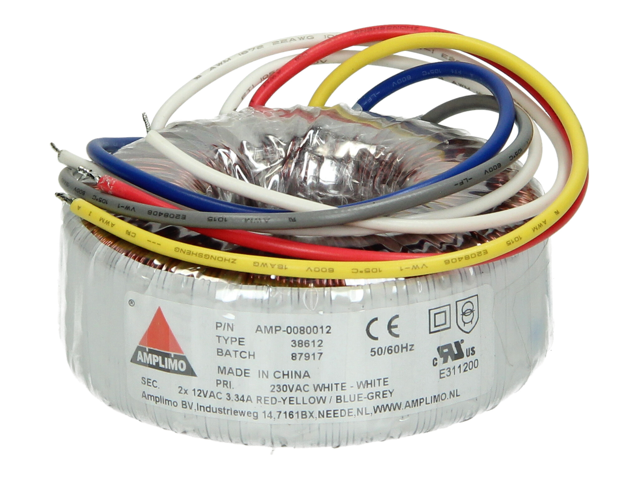 Amplimo 38612 ringkerntrafo 230V naar 2x 12V 80VA