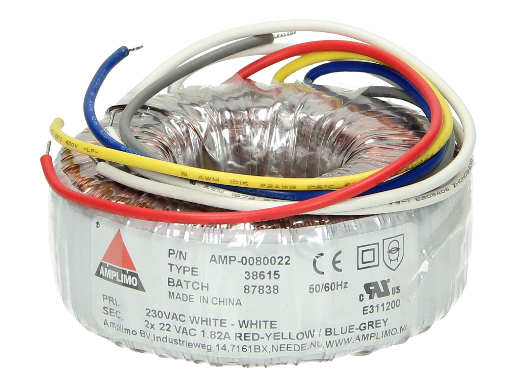 Amplimo 38615 ringkerntrafo 230V naar 2x 22V 80VA