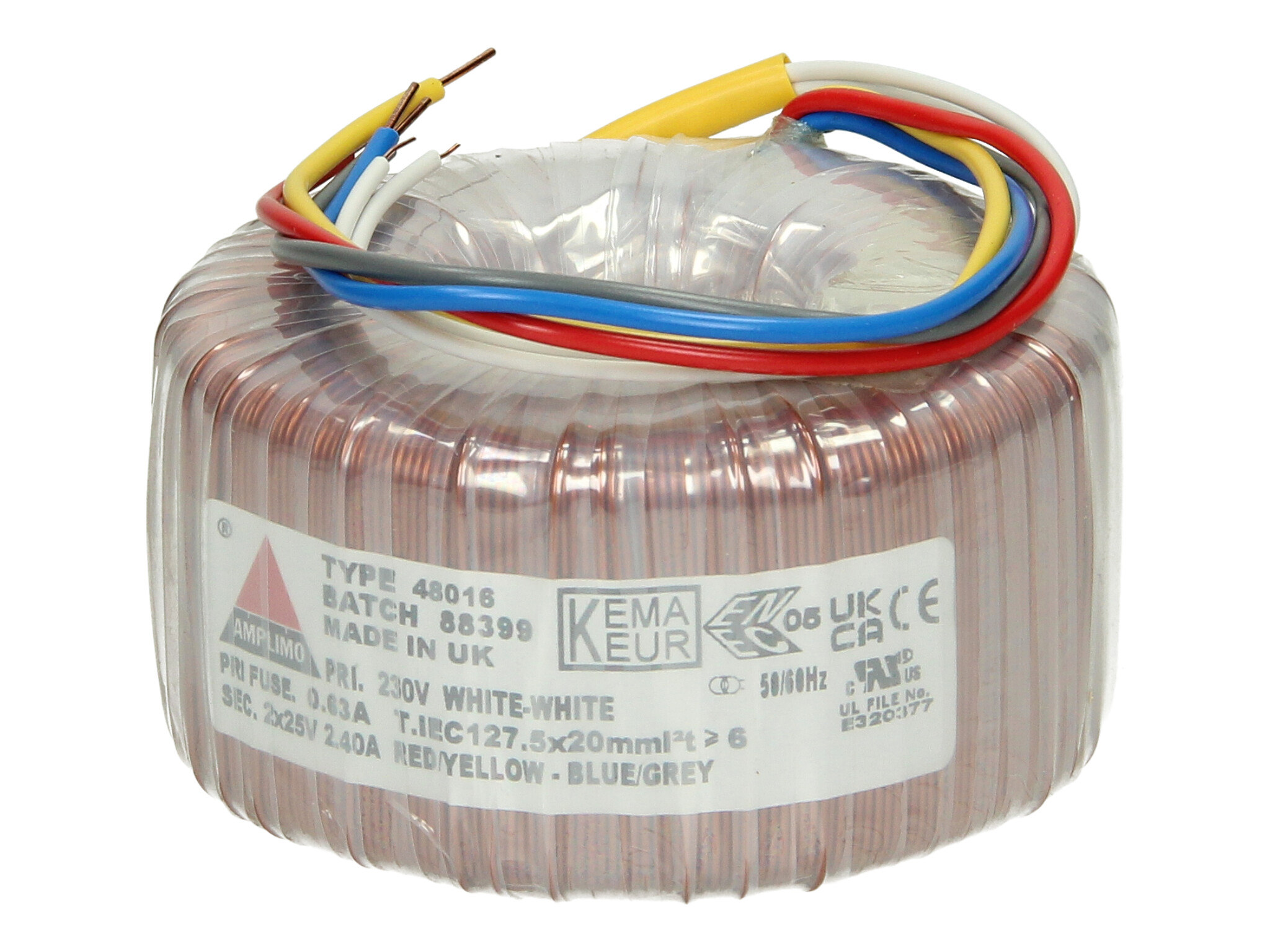 Amplimo 48016 ringkerntrafo 230V naar 2x 25V 120VA