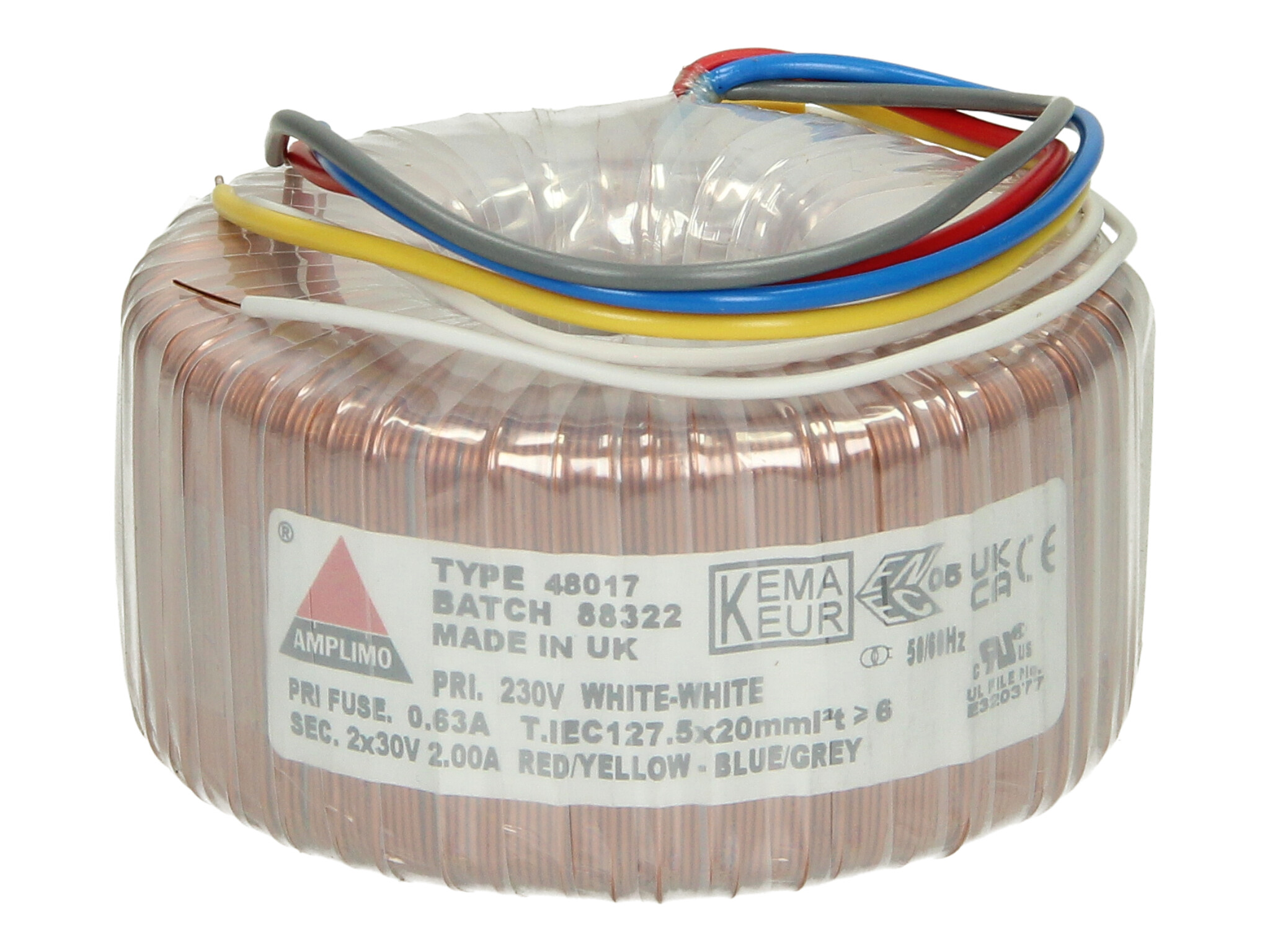 Amplimo 48017 ringkerntrafo 230V naar 2x 30V 120VA