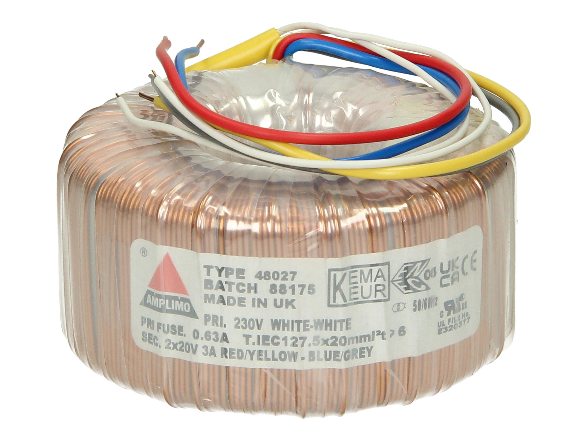 Amplimo 48027 ringkerntrafo 230V naar 2x 20V 120VA