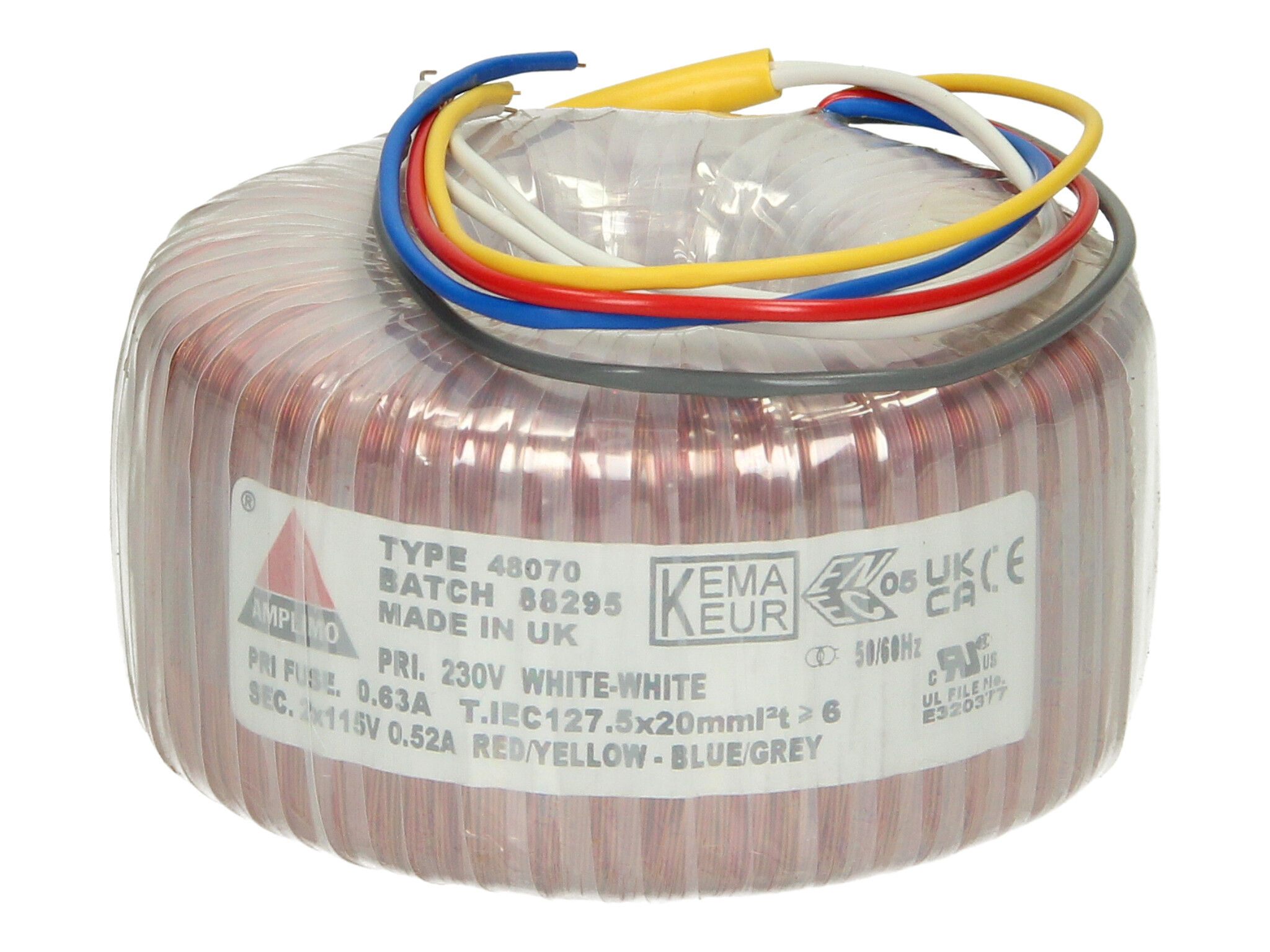 Amplimo 48070 ringkerntrafo 230V naar 2x 115V 120VA
