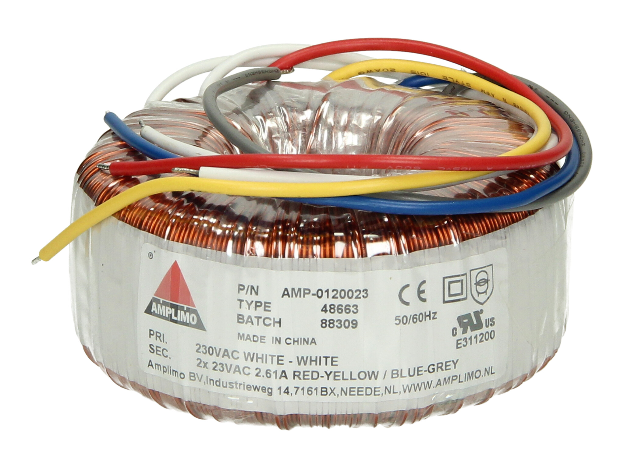 Amplimo 48663 ringkerntrafo 230V naar 2x 23V 120VA