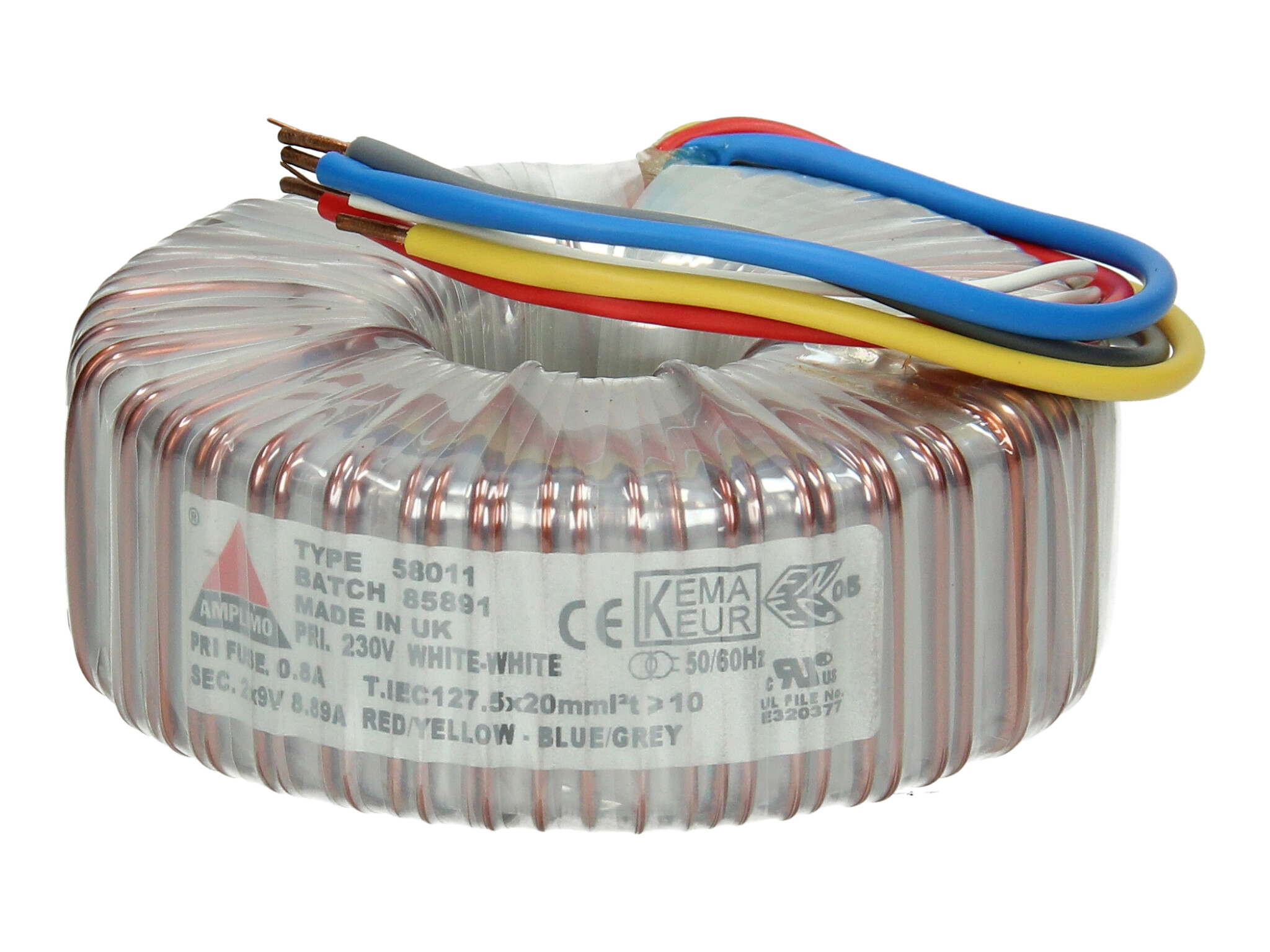 Amplimo 58011 ringkerntrafo 230V naar 2x 9V 160VA