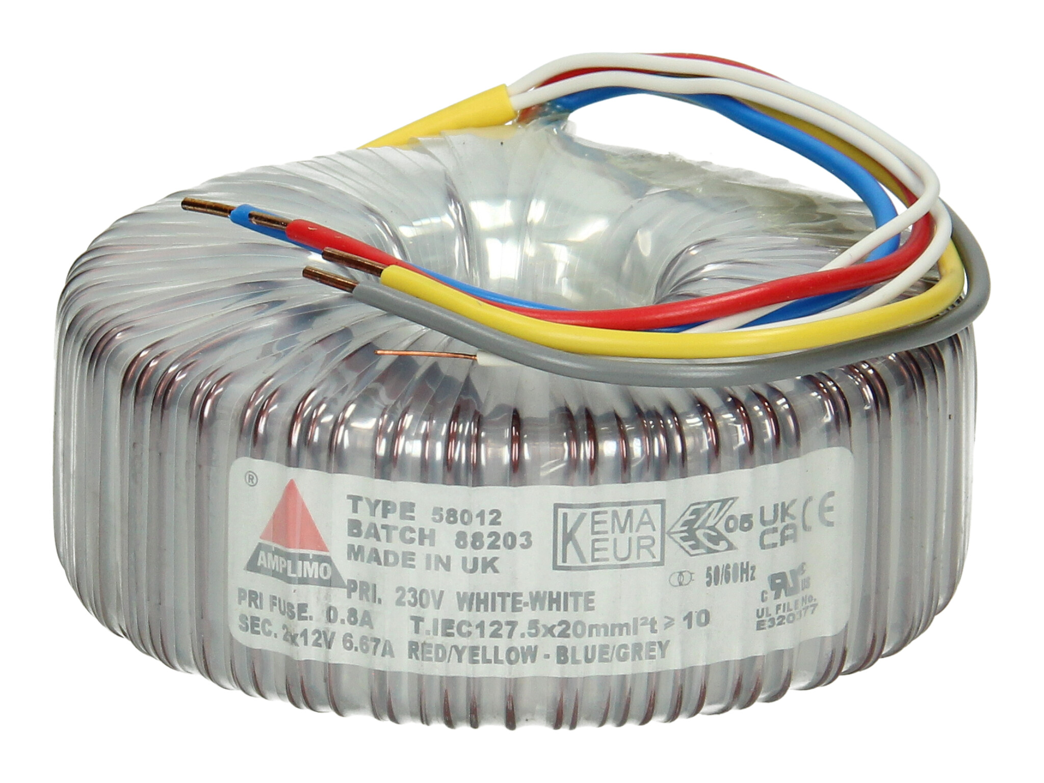 Amplimo 58012 ringkerntrafo 230V naar 2x 12V 160VA