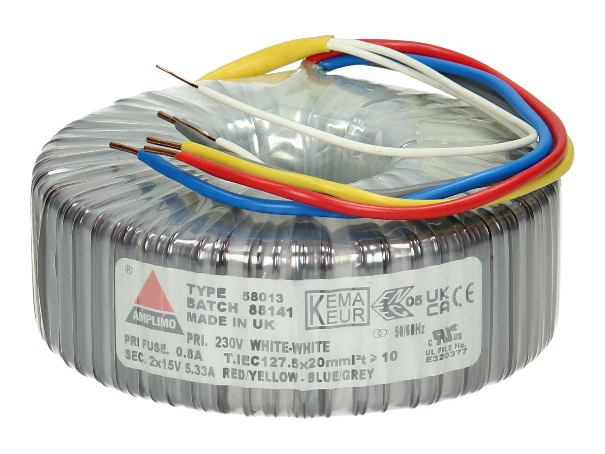 Amplimo 58013 ringkerntrafo 230V naar 2x 15V 160VA