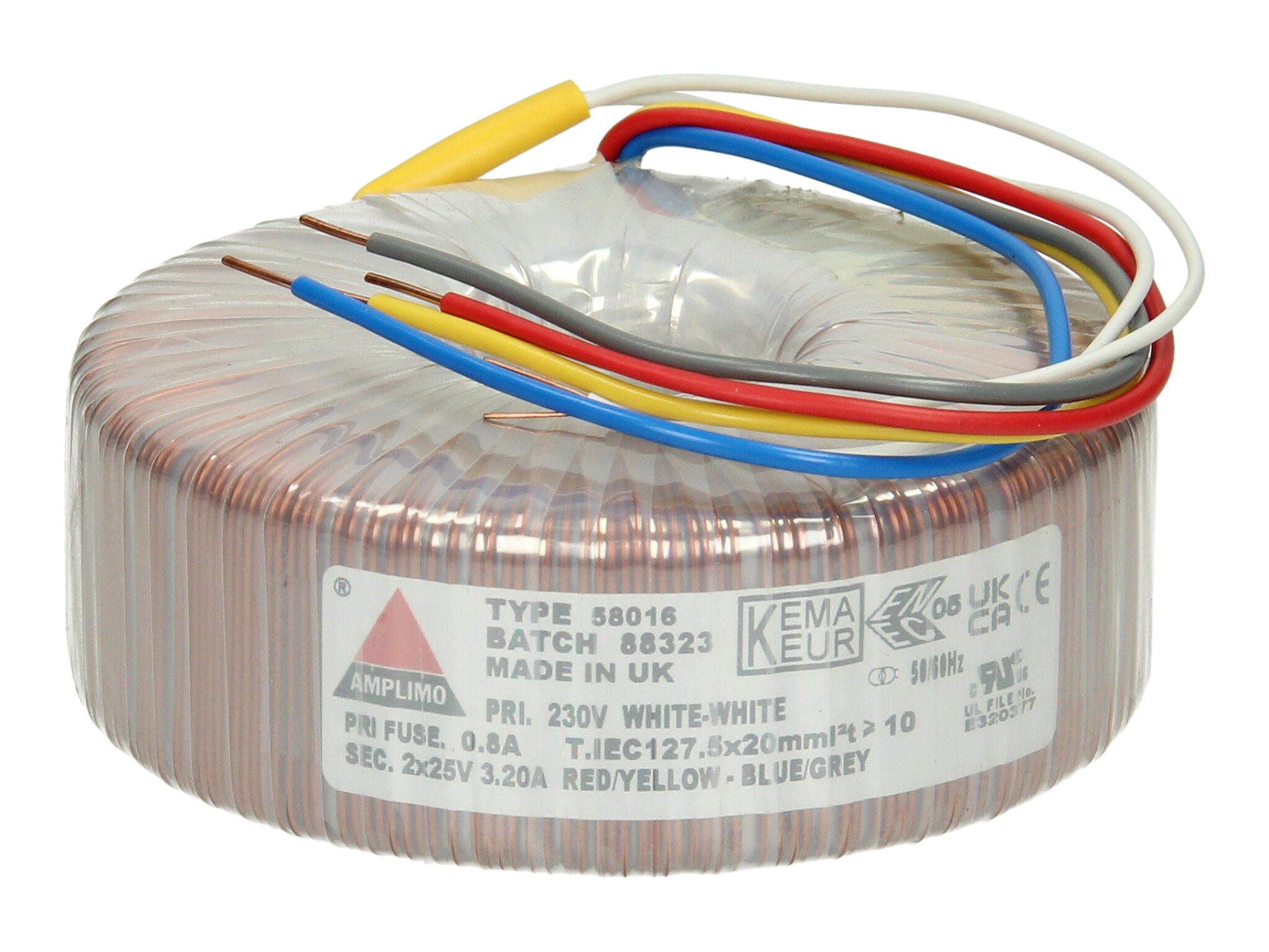 Amplimo 58016 ringkerntrafo 230V naar 2x 25V 160VA