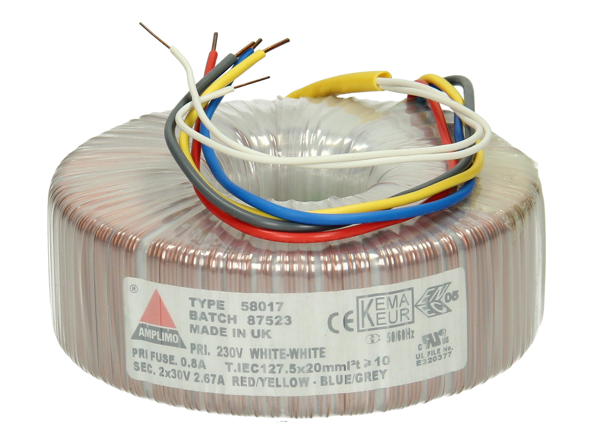 Amplimo 58017 ringkerntrafo 230V naar 2x 30V 160VA