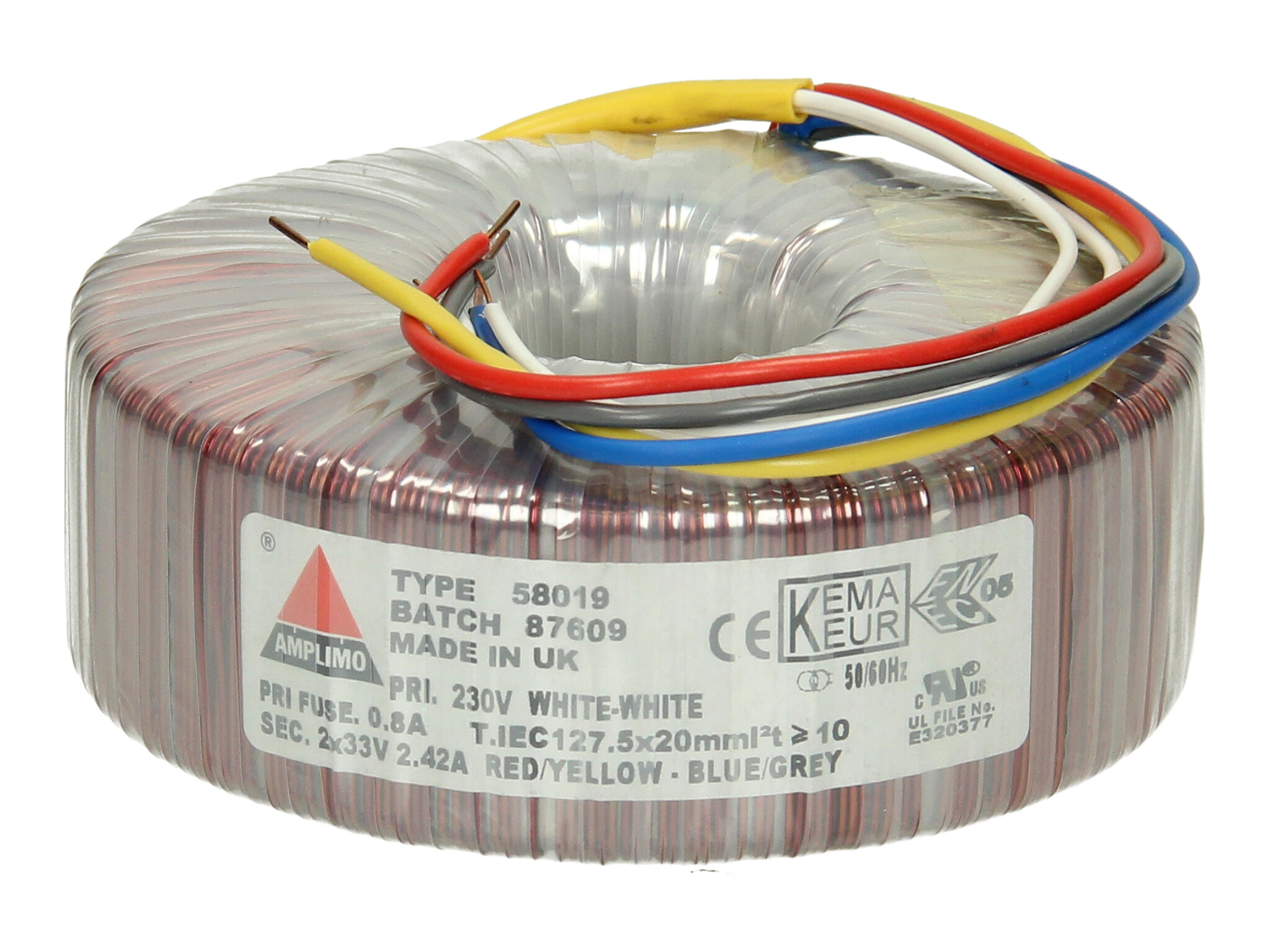 Amplimo 58019 ringkerntrafo 230V naar 2x 33V 160VA