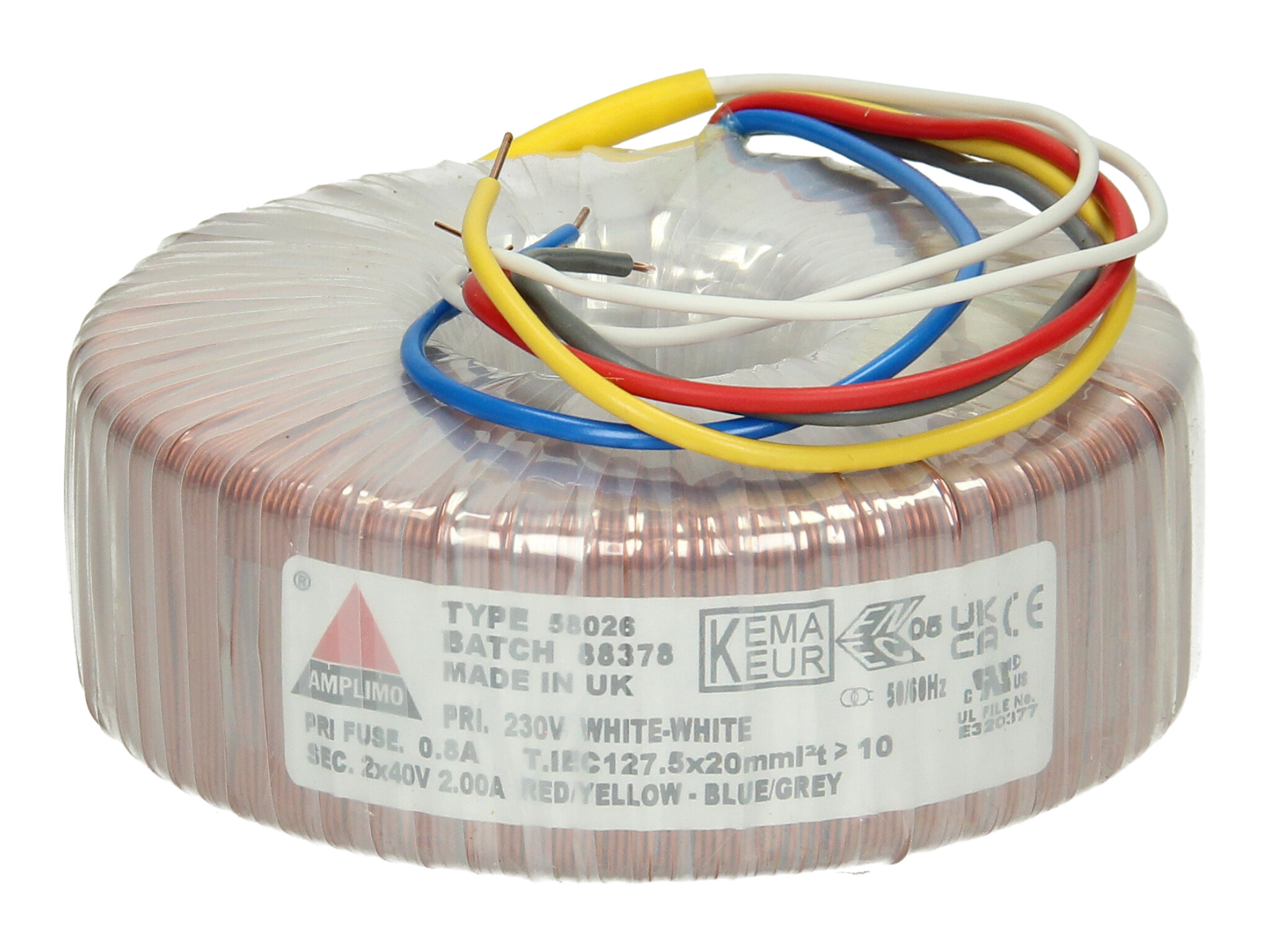 Amplimo 58026 ringkerntrafo 230V naar 2x 40V 160VA