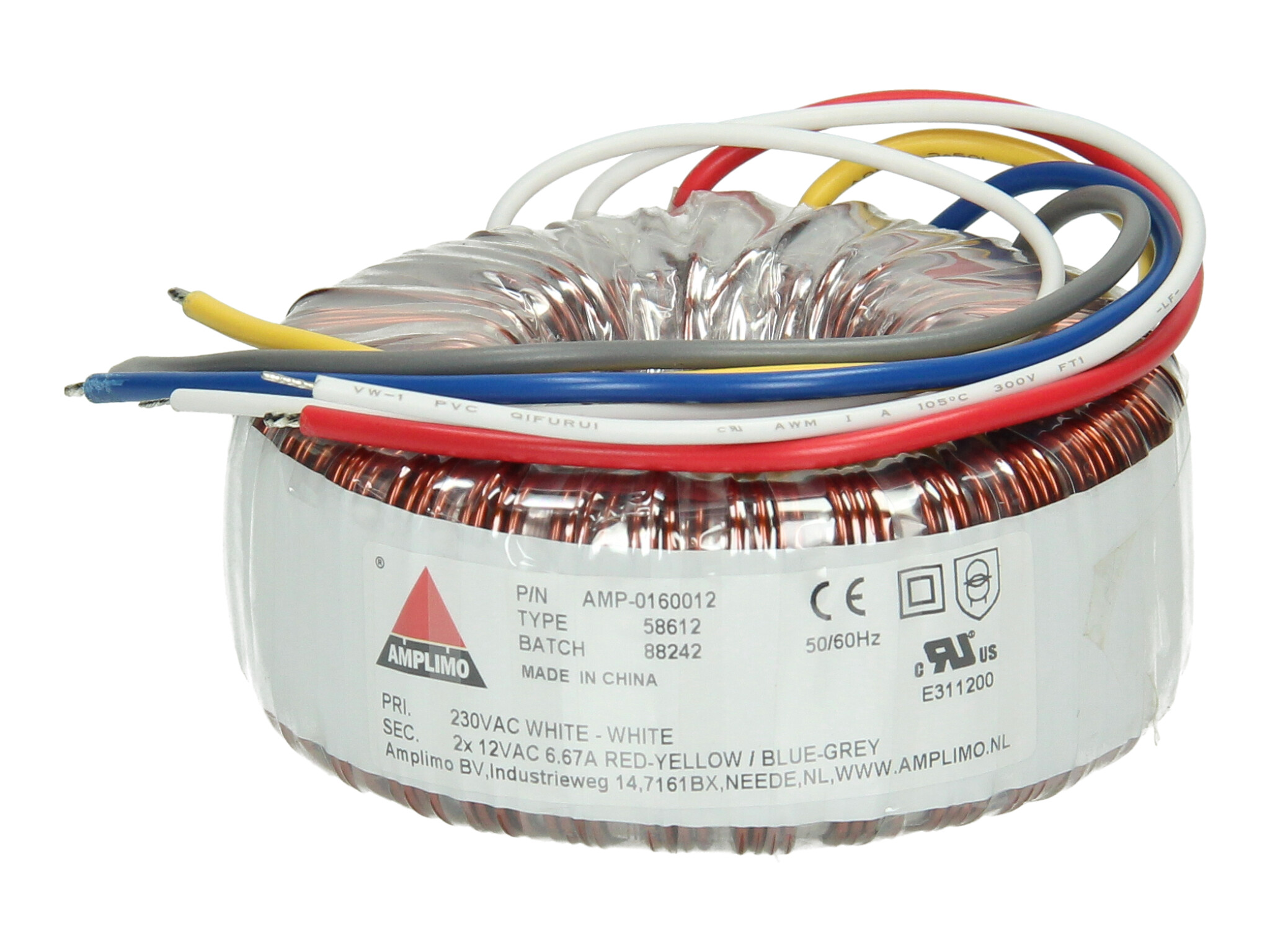 Amplimo 58612 ringkerntrafo 230V naar 2x 12V 160VA