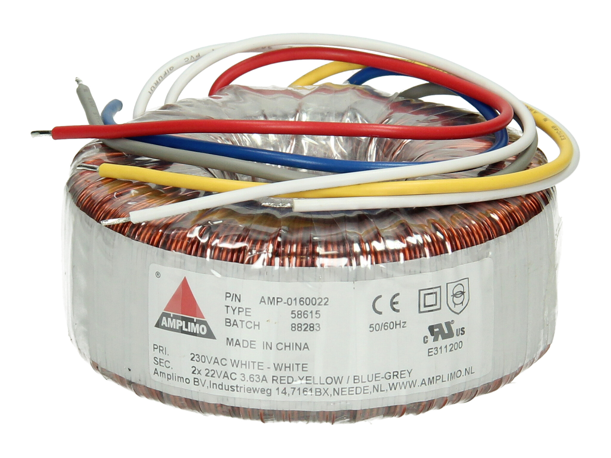 Amplimo 58615 ringkerntrafo 230V naar 2x 22V 160VA