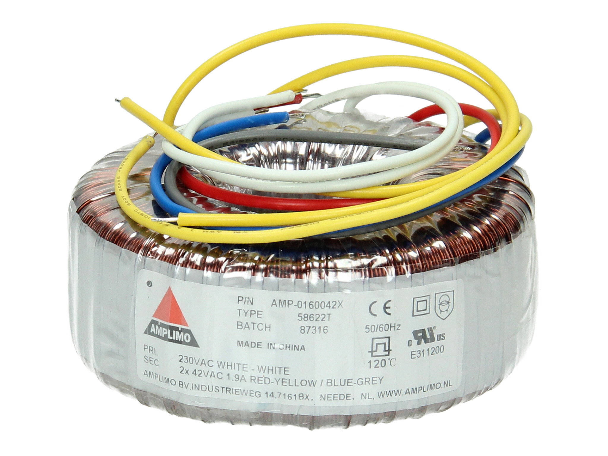 Amplimo 58622t ringkerntrafo 230V naar 2x 42V 160VA