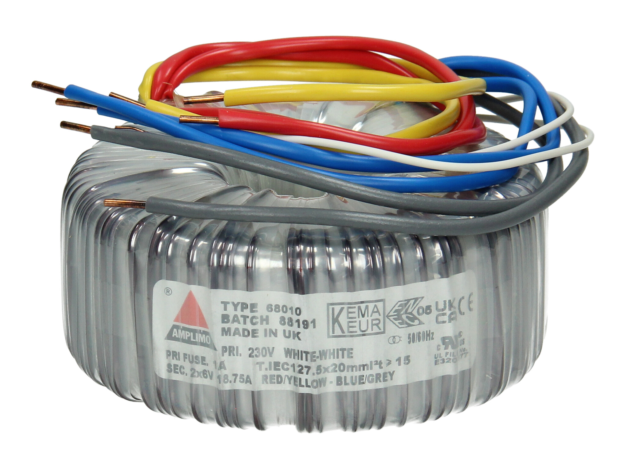 Amplimo 68010 ringkerntrafo 230V naar 2x 6V 225VA