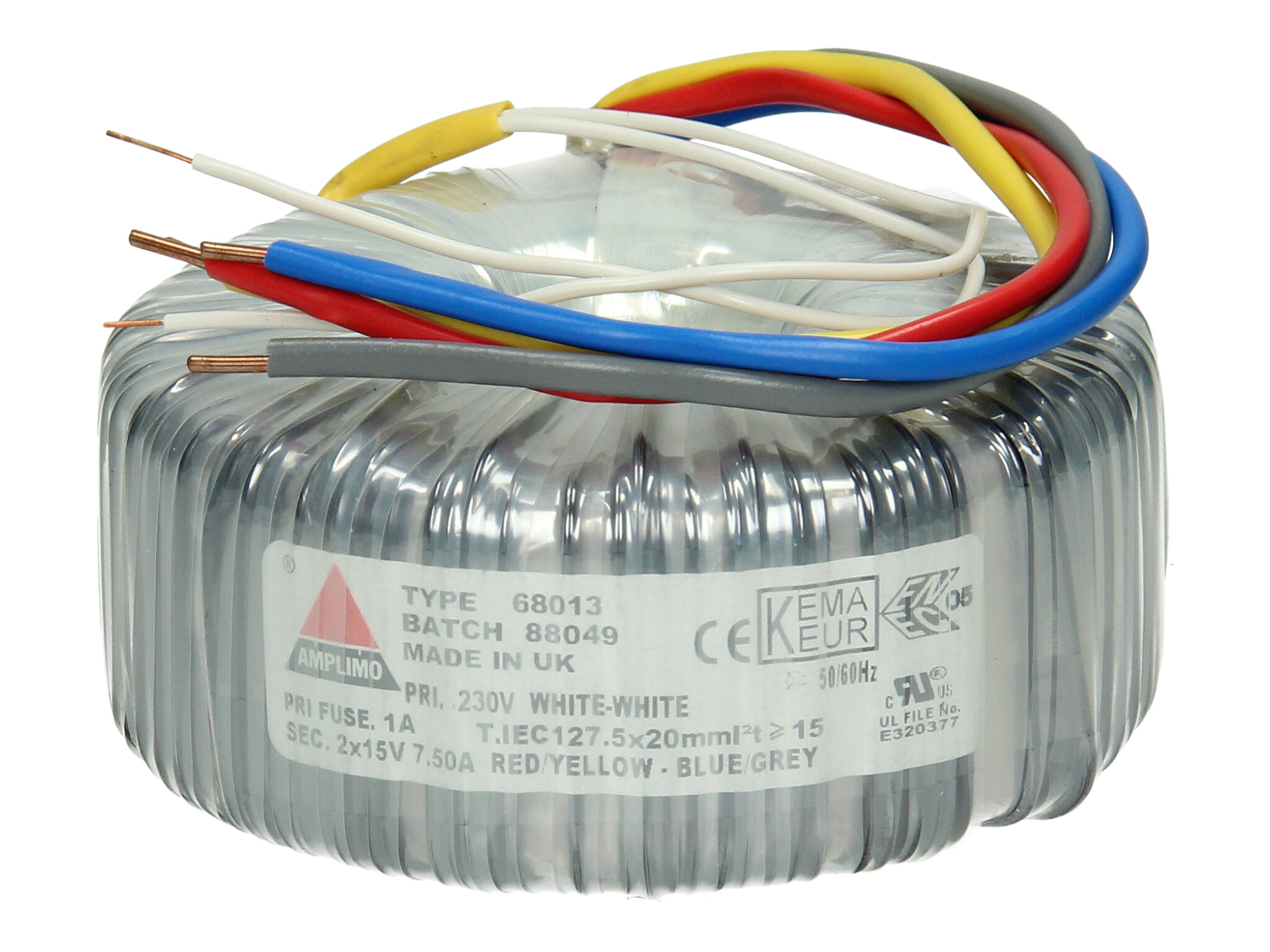 Amplimo 68013 ringkerntrafo 230V naar 2x 15V 225VA