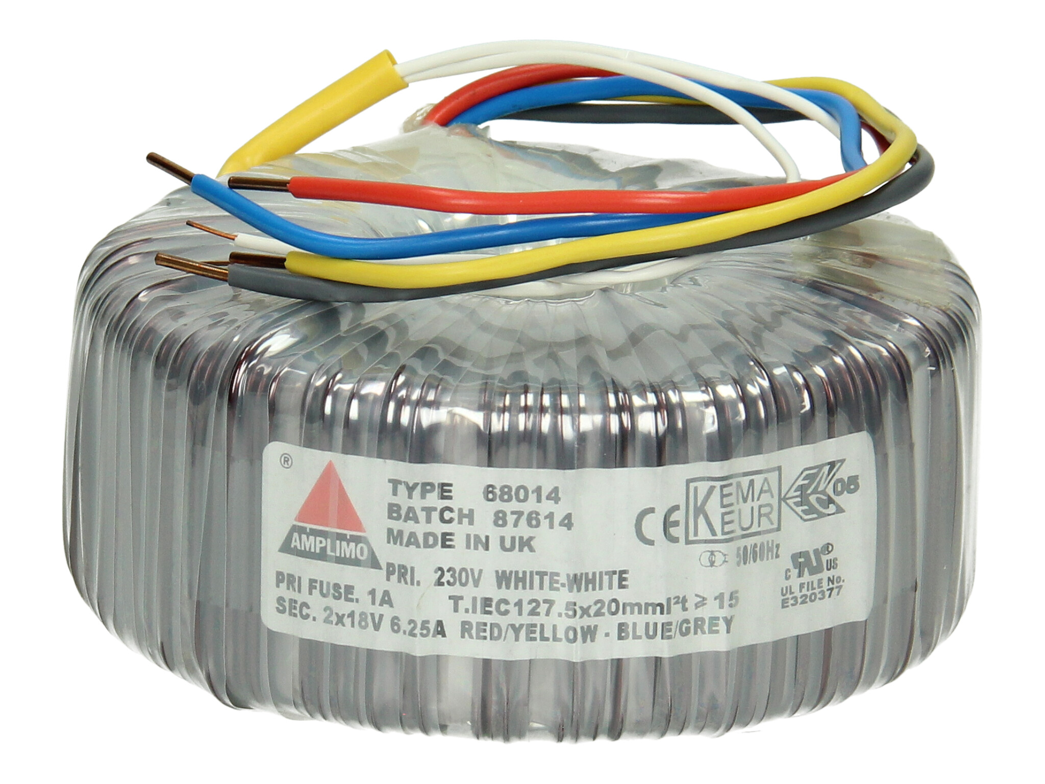 Amplimo 68014 ringkerntrafo 230V naar 2x 18V 225VA