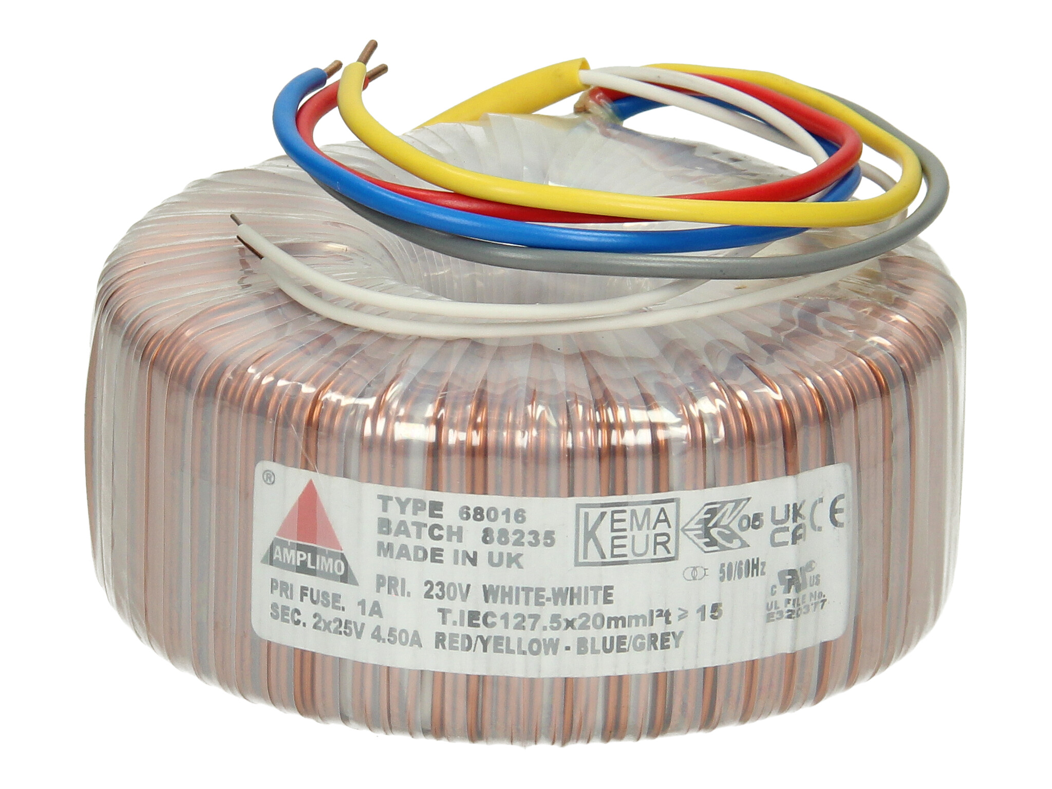 Amplimo 68016 ringkerntrafo 230V naar 2x 25V 225VA