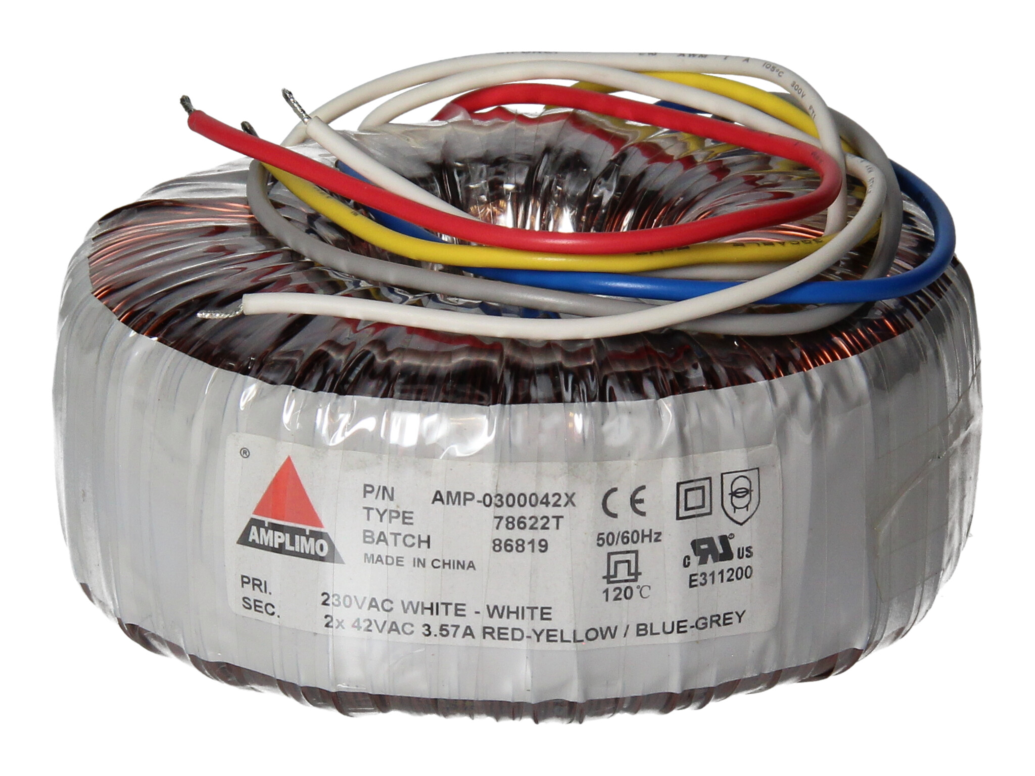 Amplimo 78622T ringkerntrafo 230V naar 2x 42V 300VA
