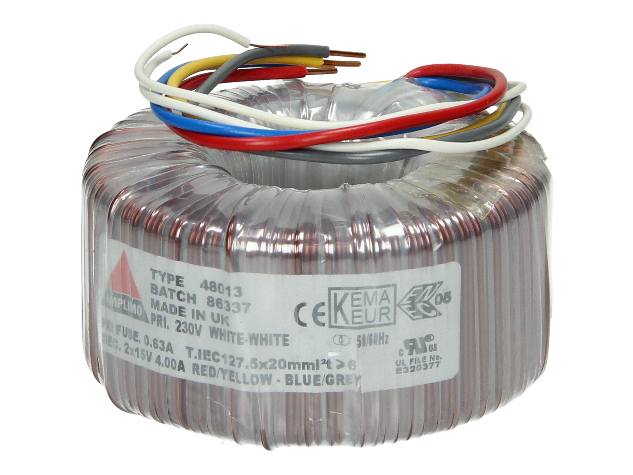 Amplimo 48013 ringkerntrafo 230V naar 2x 15V 120VA