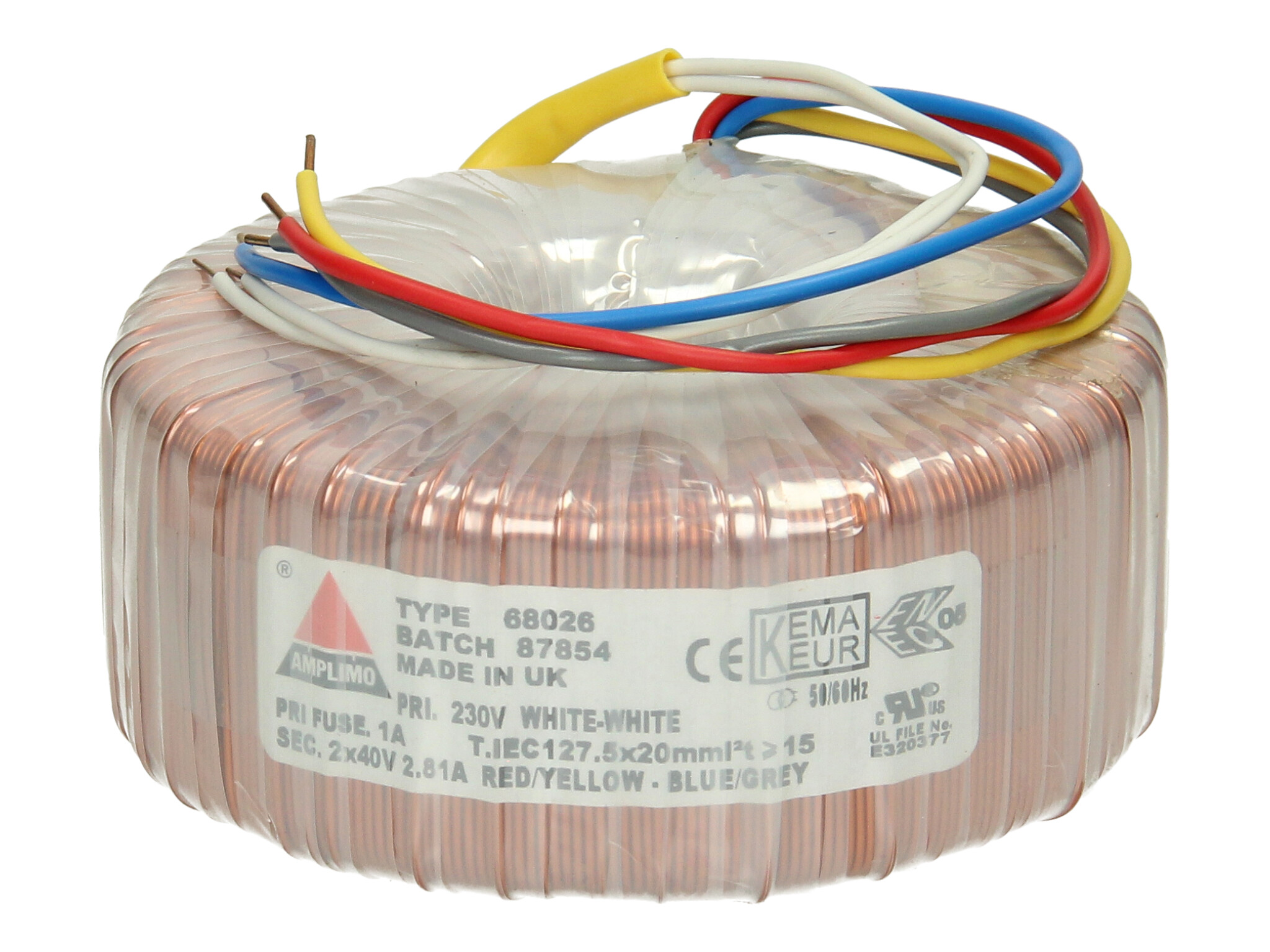 Amplimo 68026 ringkerntrafo 230V naar 2x 40V 225A