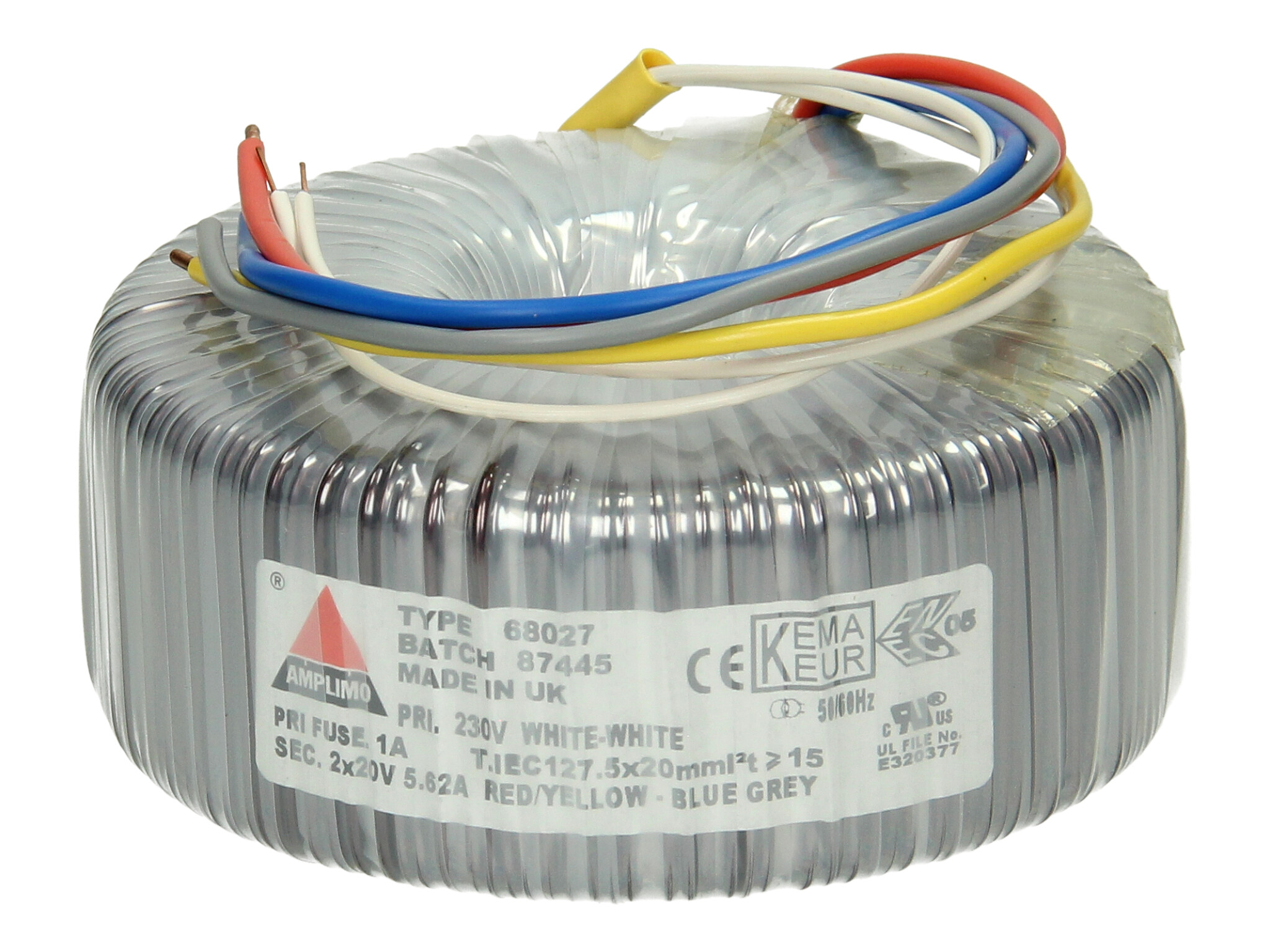 Amplimo 68027 ringkerntrafo 230V naar 2x 20V 225VA