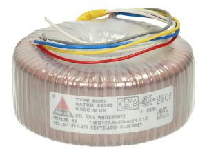 Amplimo 68070 ringkerntrafo 230V naar 2x 115V 225VA