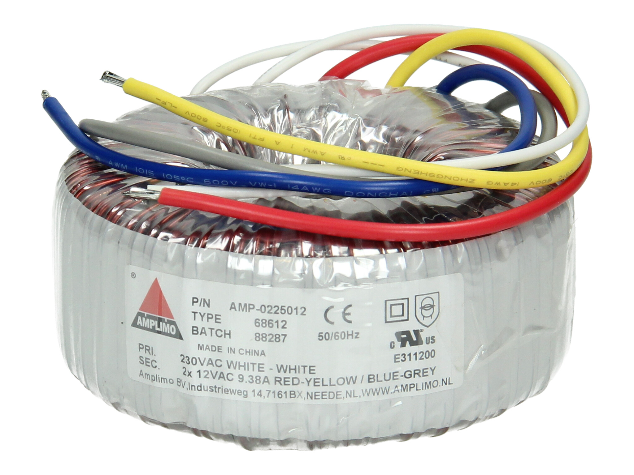 Amplimo 68612 ringkerntrafo 230V naar 2x 12V 225VA
