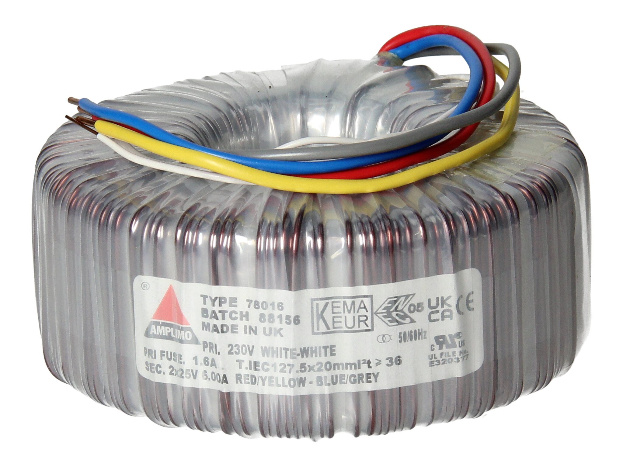 Amplimo 78016 ringkerntrafo 230V naar 2x 25V 300VA