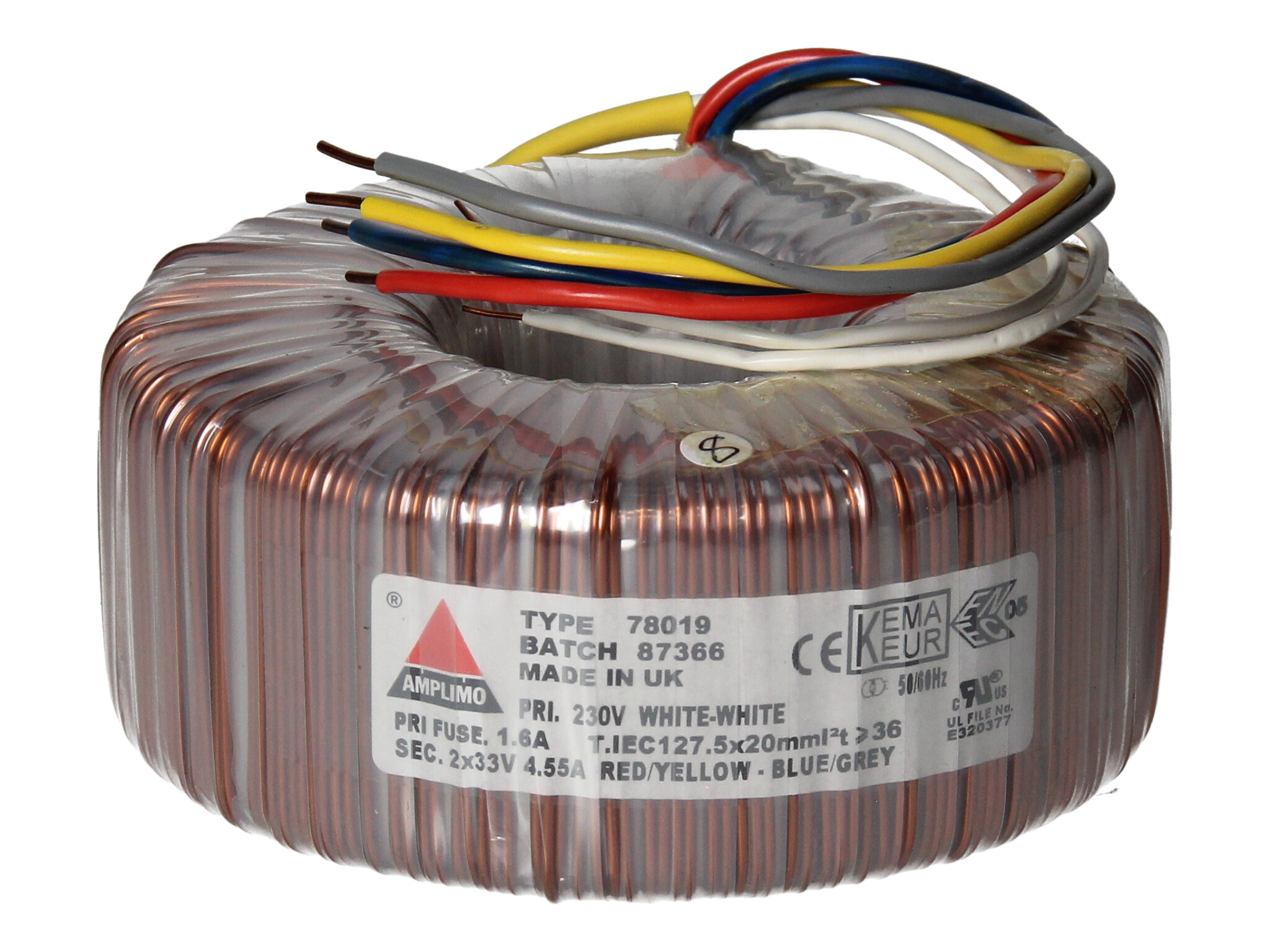 Amplimo 78019 ringkerntrafo 230V naar 2x 33V 300VA