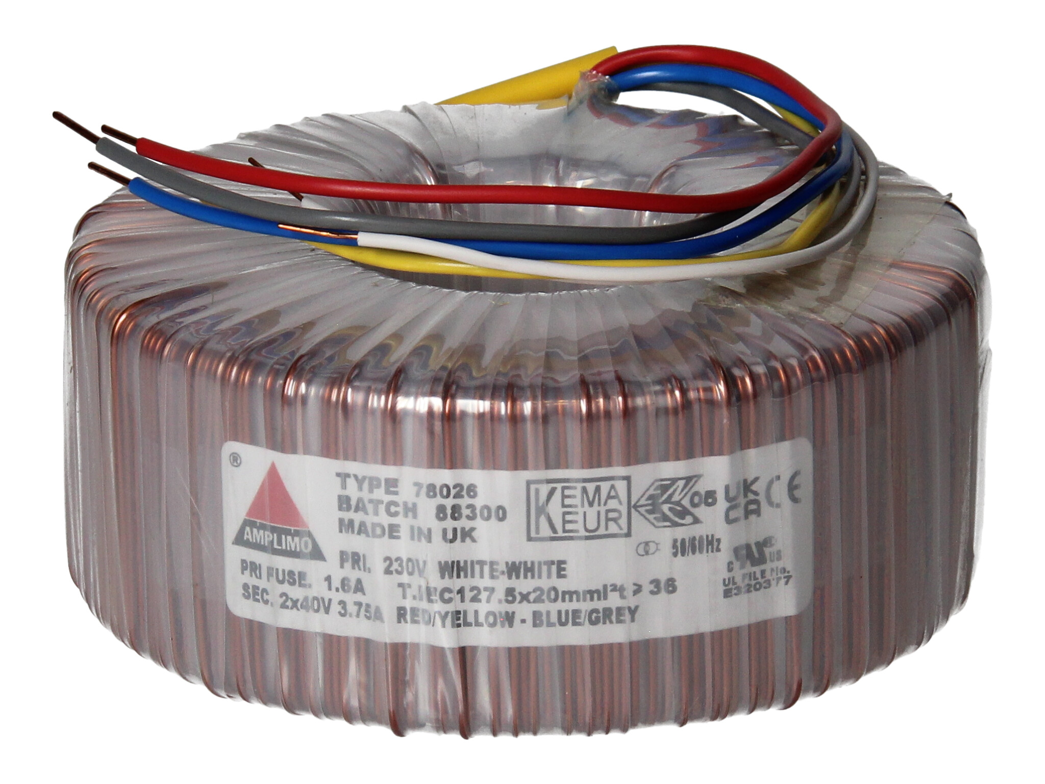 Amplimo 78026 ringkerntrafo 230V naar 2x 40V 300VA