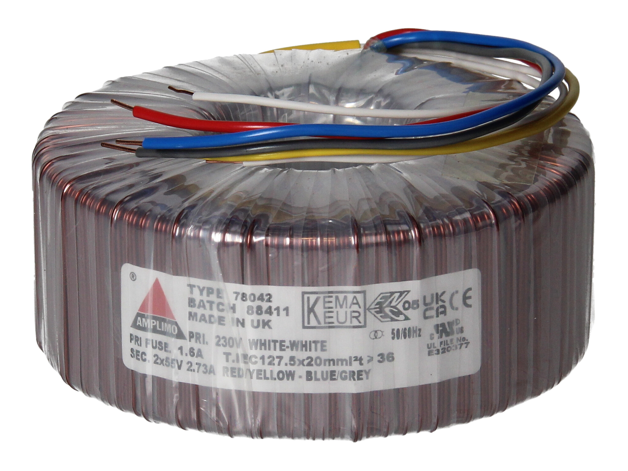 Amplimo 78042 ringkerntrafo 230V naar 2x 55V 300VA