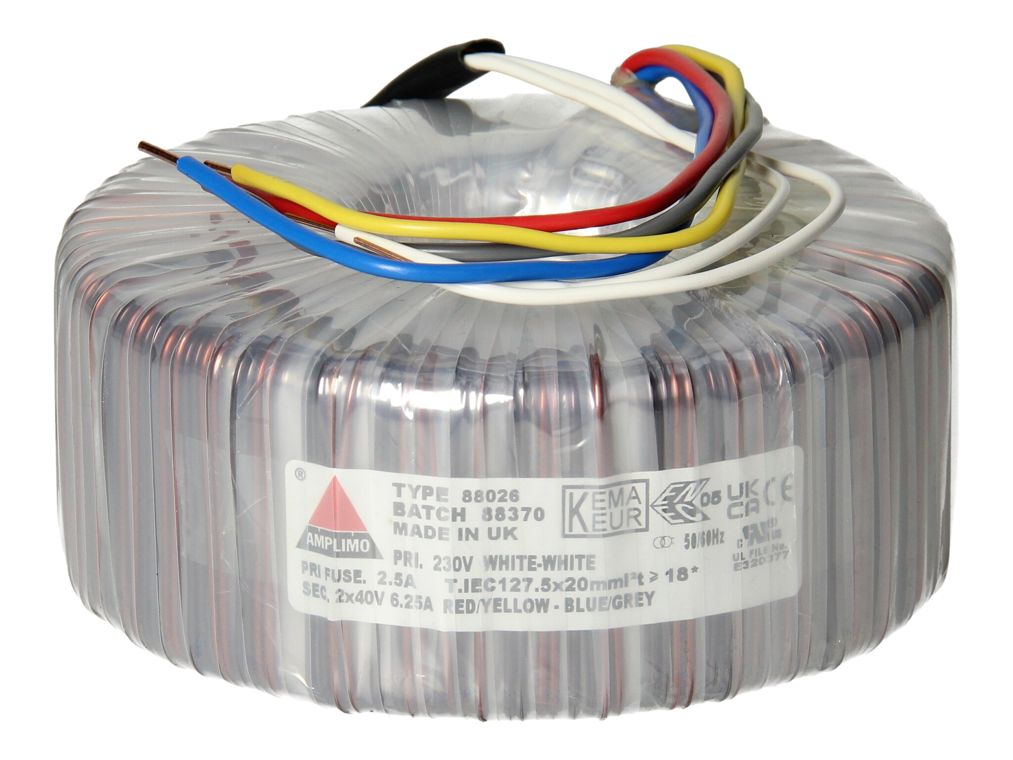 Amplimo 88026 ringkerntrafo 230V naar 2x 40V 500VA
