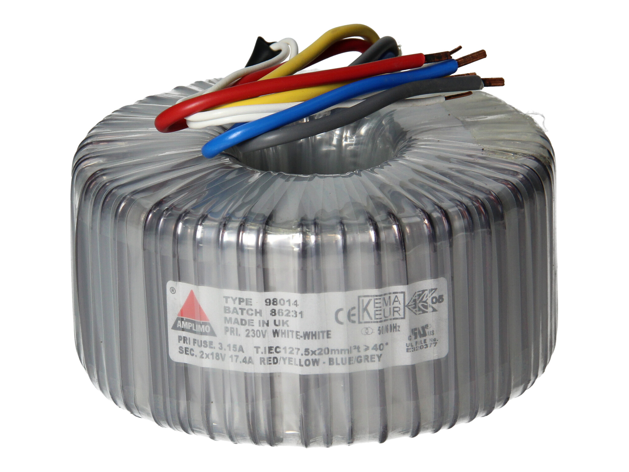 Amplimo 98014 ringkerntrafo 230V naar 2x 18V 625VA