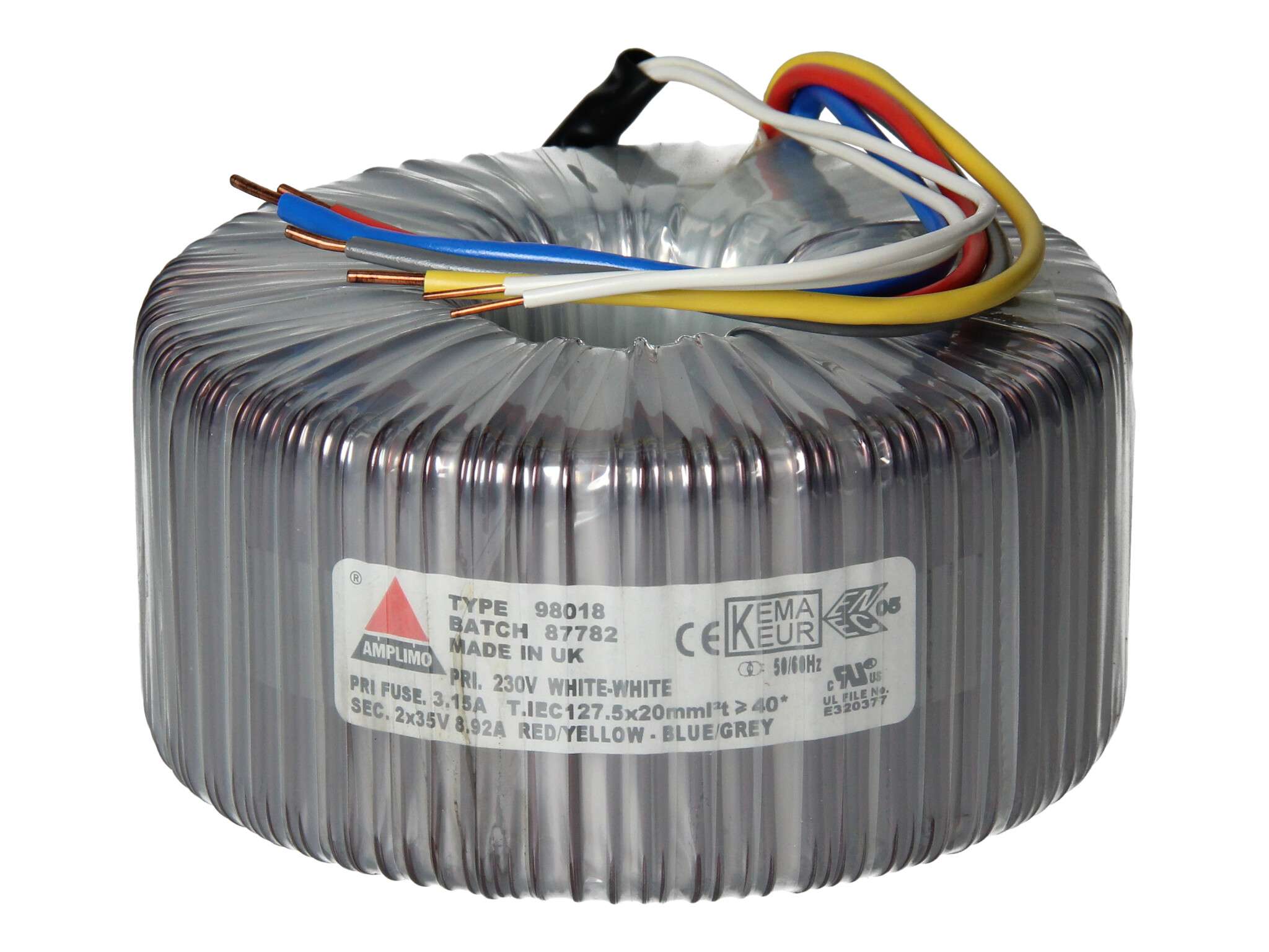 Amplimo 98018 ringkerntrafo 230V naar 2x 35V 625VA