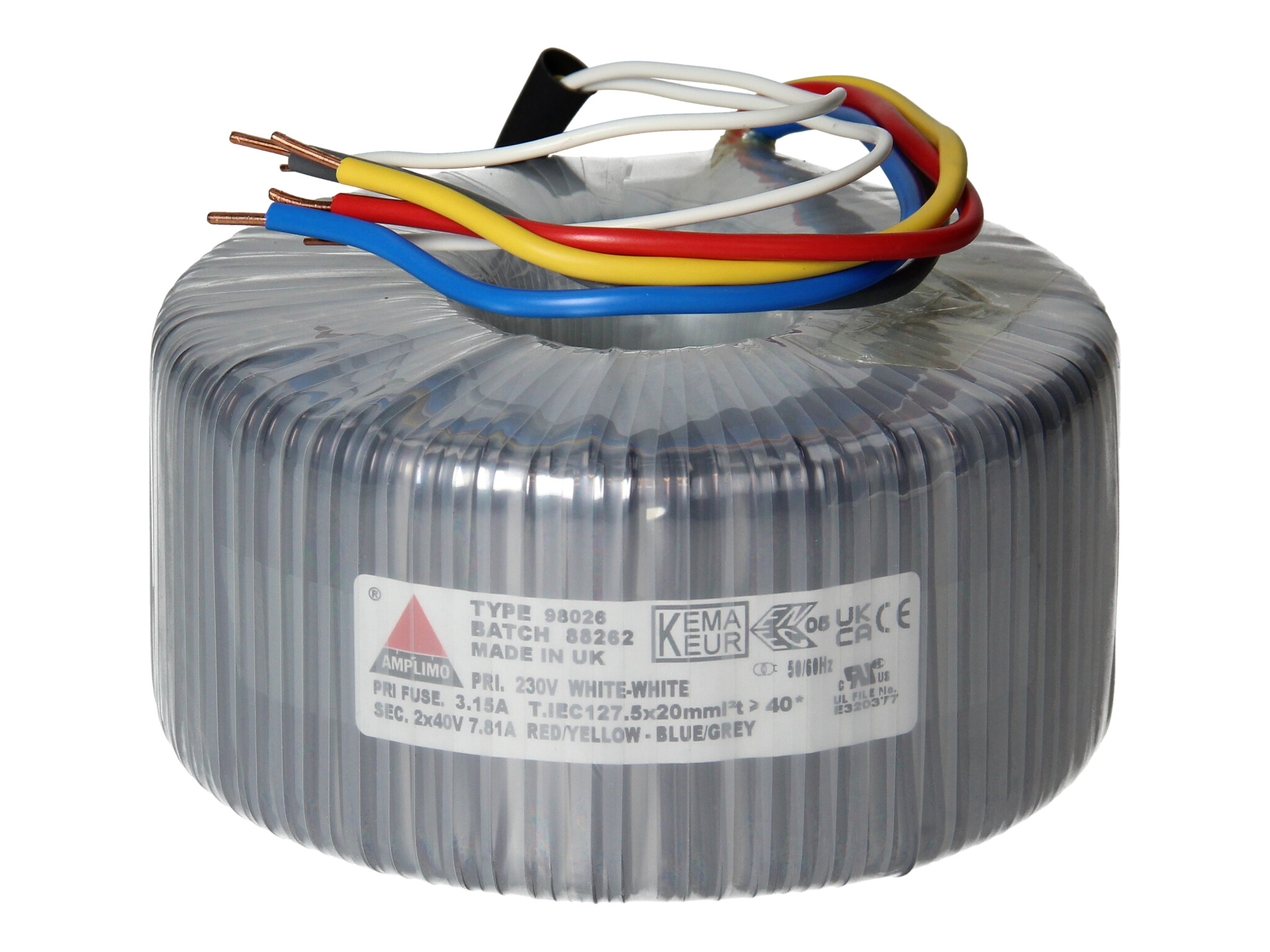 Amplimo 98026 ringkerntrafo 230V naar 2x 40V 625VA