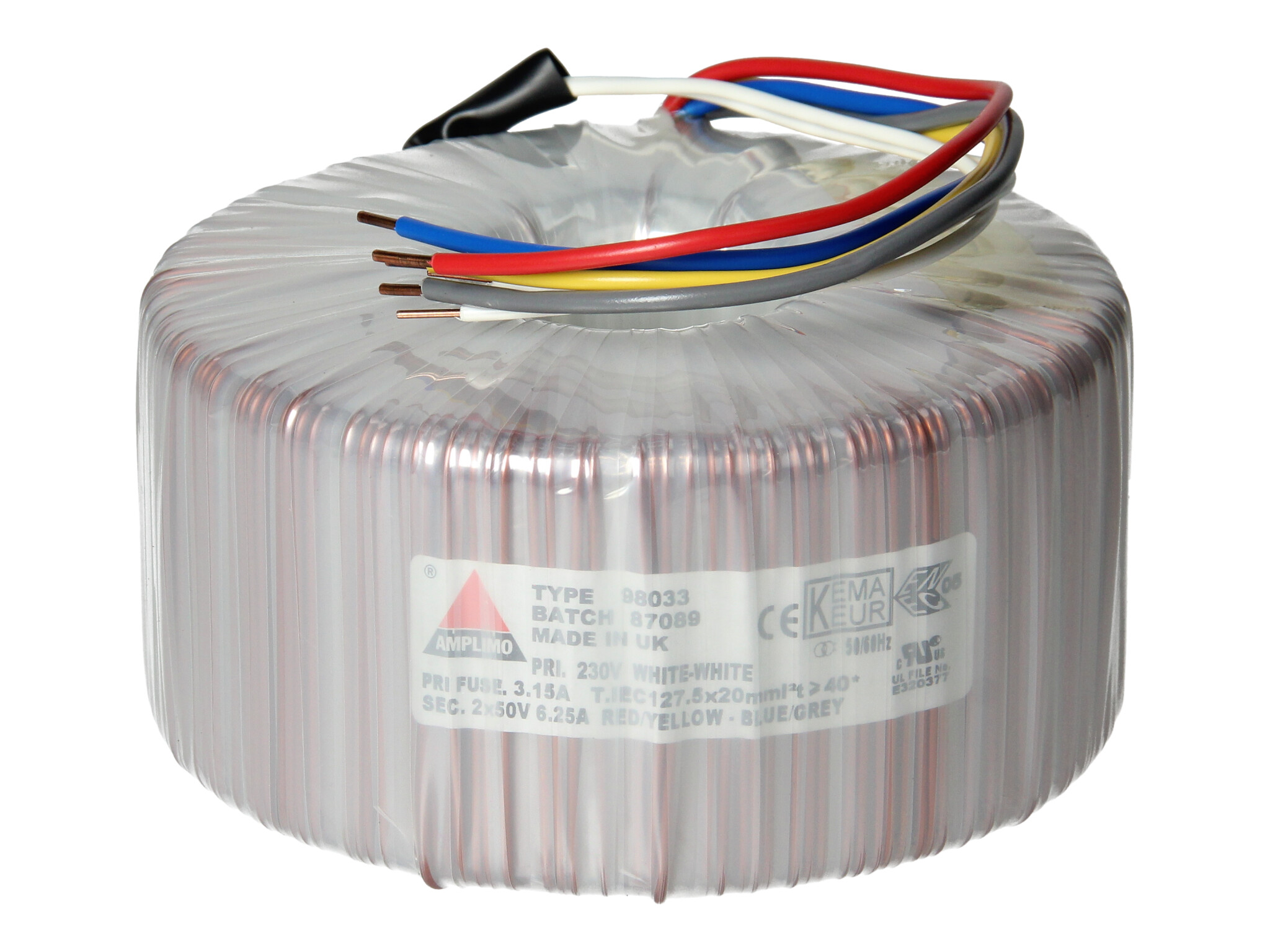 Amplimo 98033 ringkerntrafo 230V naar 2x 50V 625VA