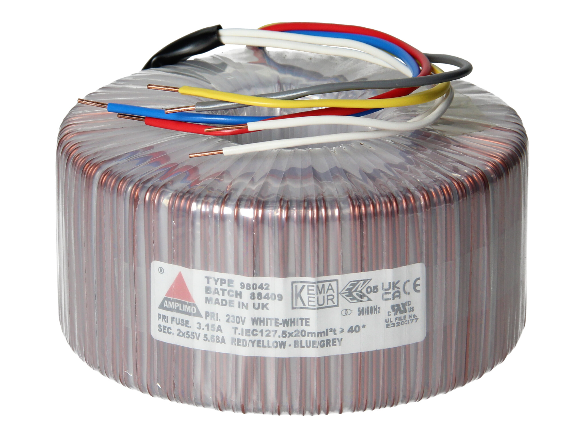 Amplimo 98042 ringkerntrafo 230V naar 2x 55V 625VA