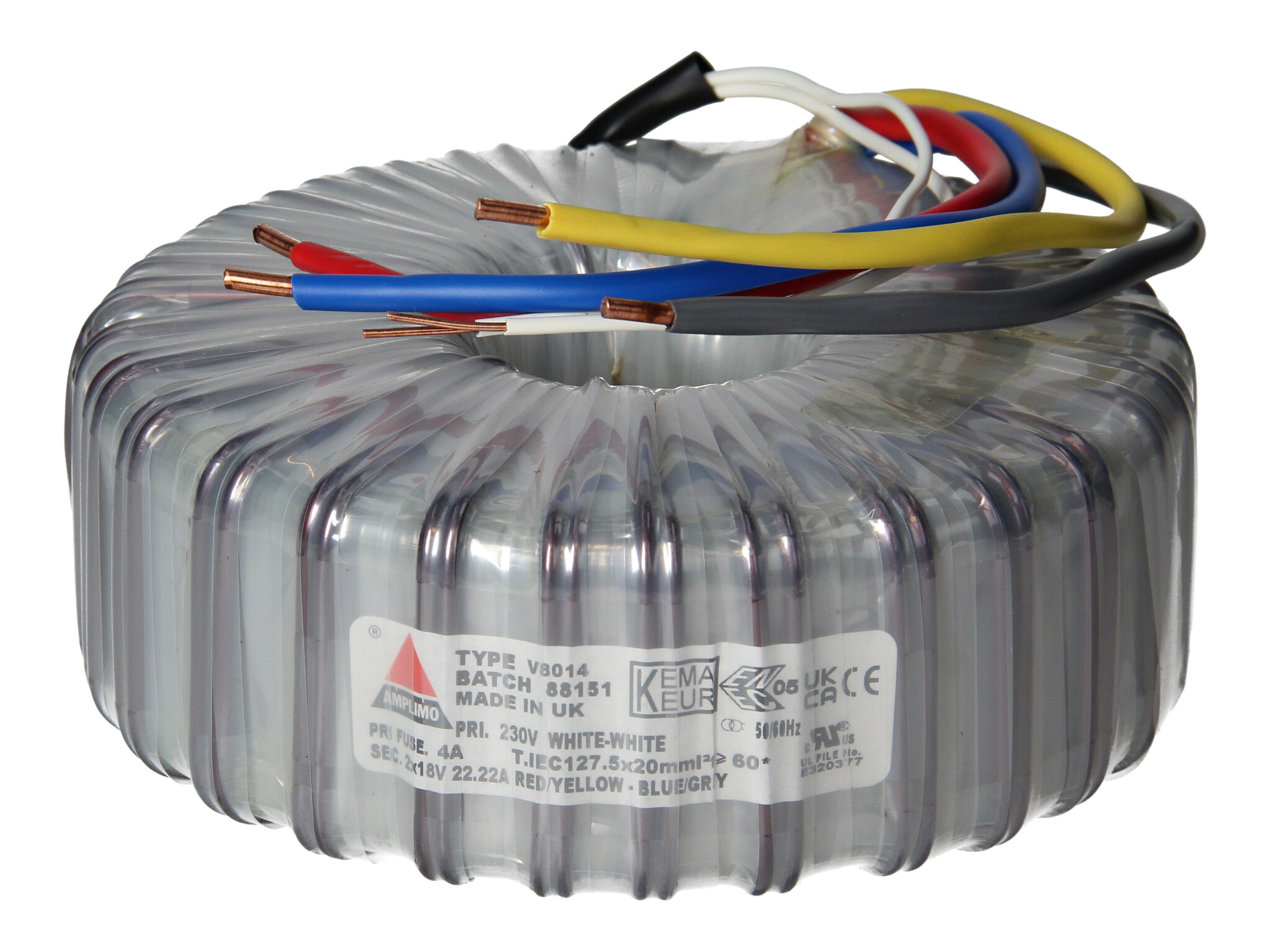 Amplimo V8014 ringkerntrafo 230V naar 2x 18V 800VA