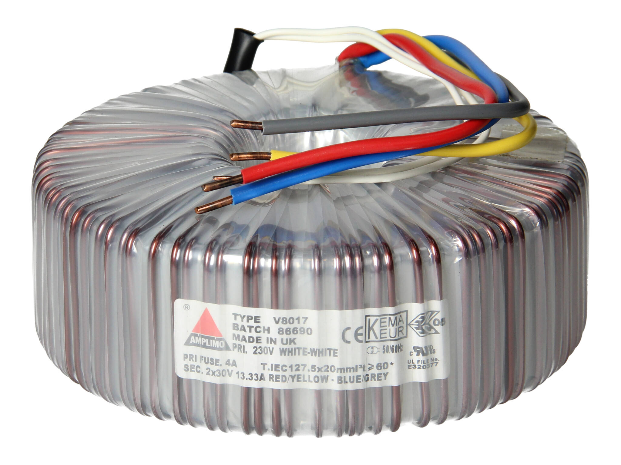 Amplimo V8017 ringkerntrafo 230V naar 2x 30V 800VA