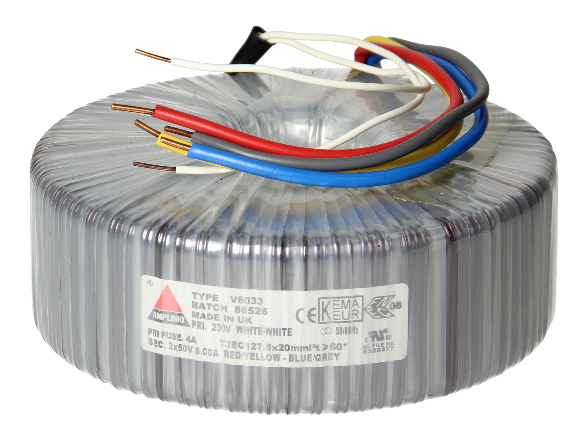 Amplimo V8033 ringkerntrafo 230V naar 2x 50V 800VA